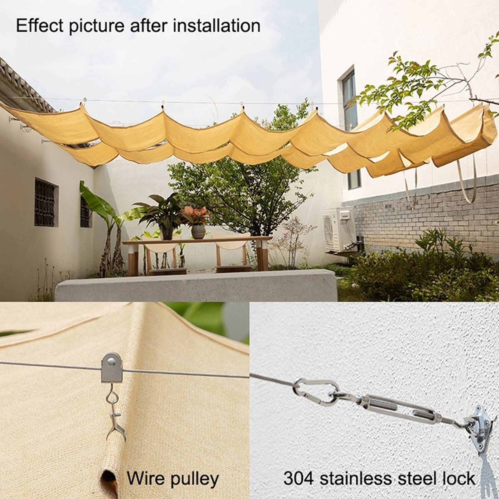 Retractable Pergola with Wave Sun Shade Awning - Patio Sun Shelter for Garden, Porch & Yard (1.5x4m, Yellow) | Easy Slide Wire System, No Support Rod Needed | Perfect for Outdoor Relaxation & Entertaining