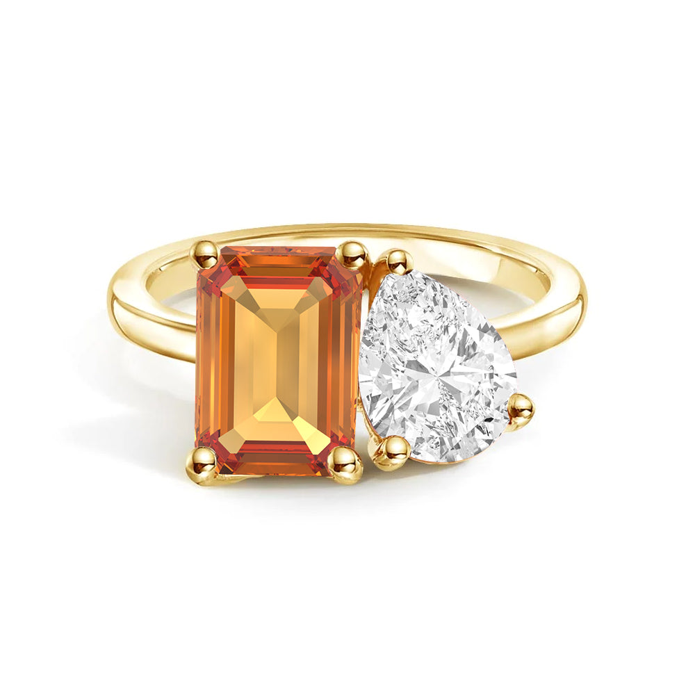Personalized Citrine Toi et Moi Anniversary Ring - Custom Birthstone Jewelry for Couples, Gift for Her, Wedding Band, Romantic Present for Valentine's Day or Anniversary