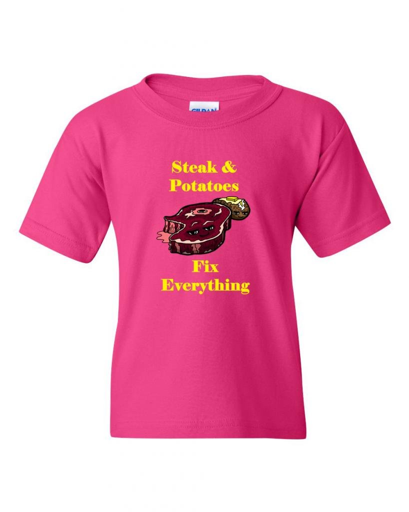 Steak and Potatoes Fix Everything Funny Novelty T-Shirt for Kids & Youth | Cute Foodie Graphic Tee for Family BBQ, Birthday Gifts & Casual Wear