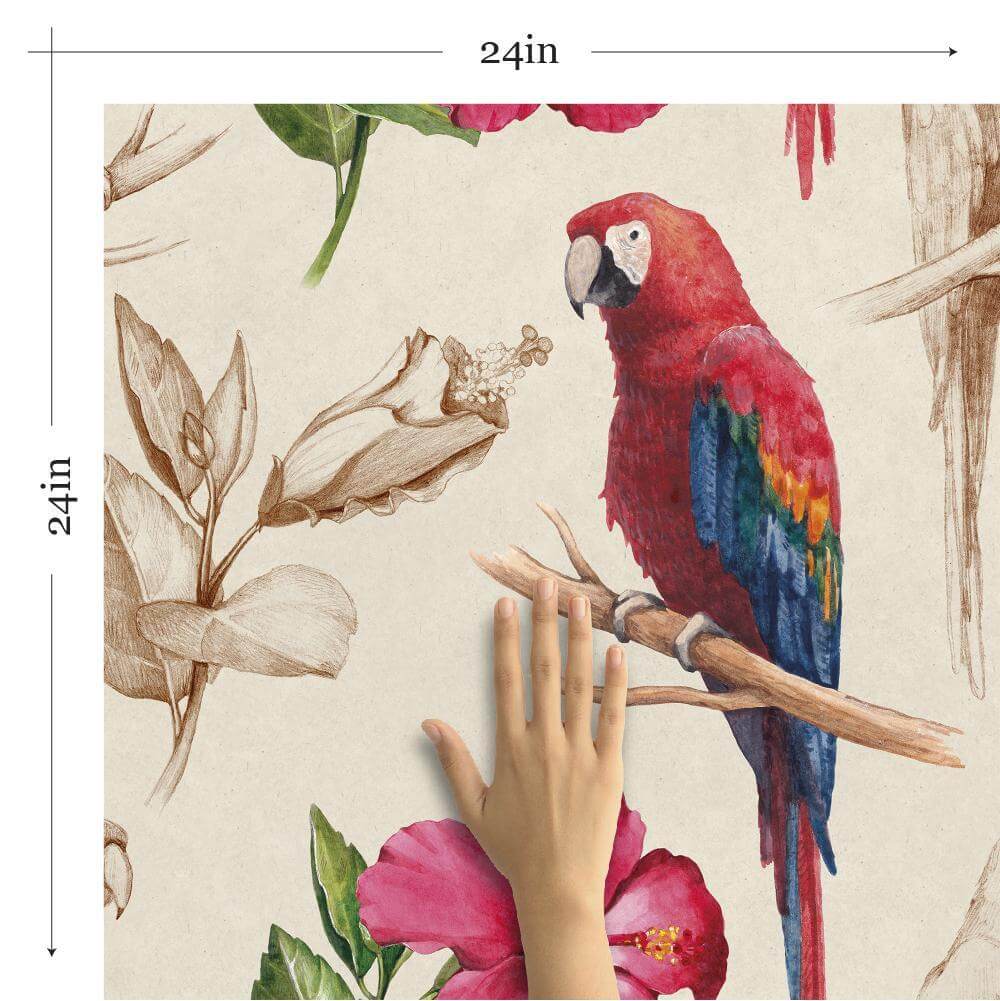 Red and Tan Bird Animal Peel and Stick Removable Wallpaper 2321 - Self-Adhesive Decorative Wall Mural for Nursery, Bedroom, Living Room Decor