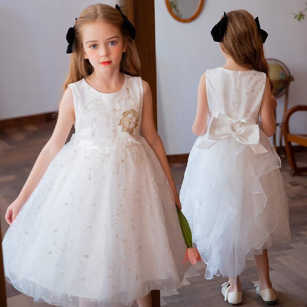 Quenny Girls' Summer Princess Dress - White Korean Style Sleeveless Baby Dress with Mesh Detail | Perfect for Birthday Parties, Photo Shoots & Special Occasions