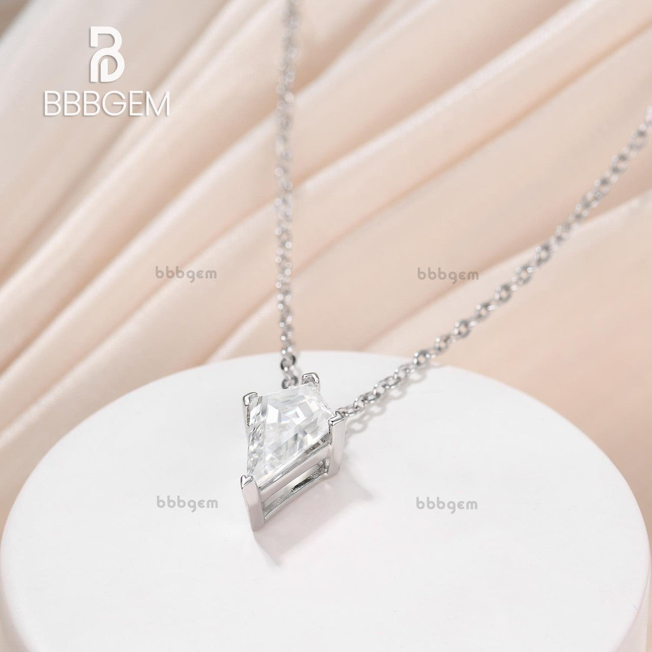V Prong Long Kite Step Cut Colorless Moissanite Solitaire Pendant Necklace - Elegant Bridesmaid & Bridal Jewelry for Weddings, Anniversaries & Special Occasions