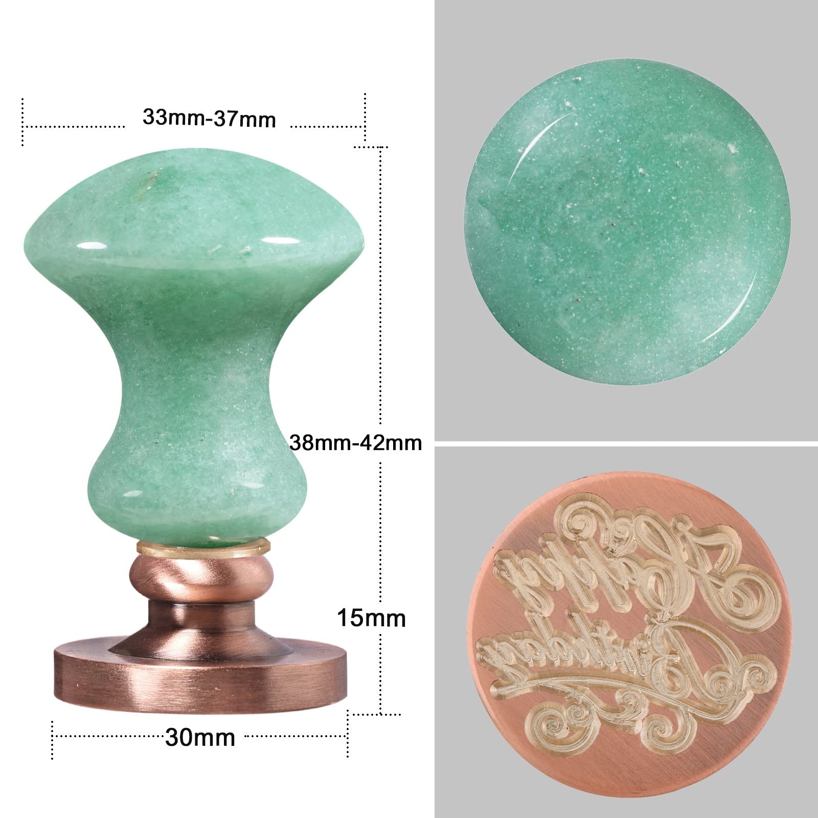 Amogeeli Green Aventurine Wax Seal Stamp Kit - Handcrafted Crystal Handle with Copper Stamp Head for Wedding Invitations, Letters, Scrapbooking & DIY Crafts - Perfect for Birthday Cards, Envelopes & Special Occasions