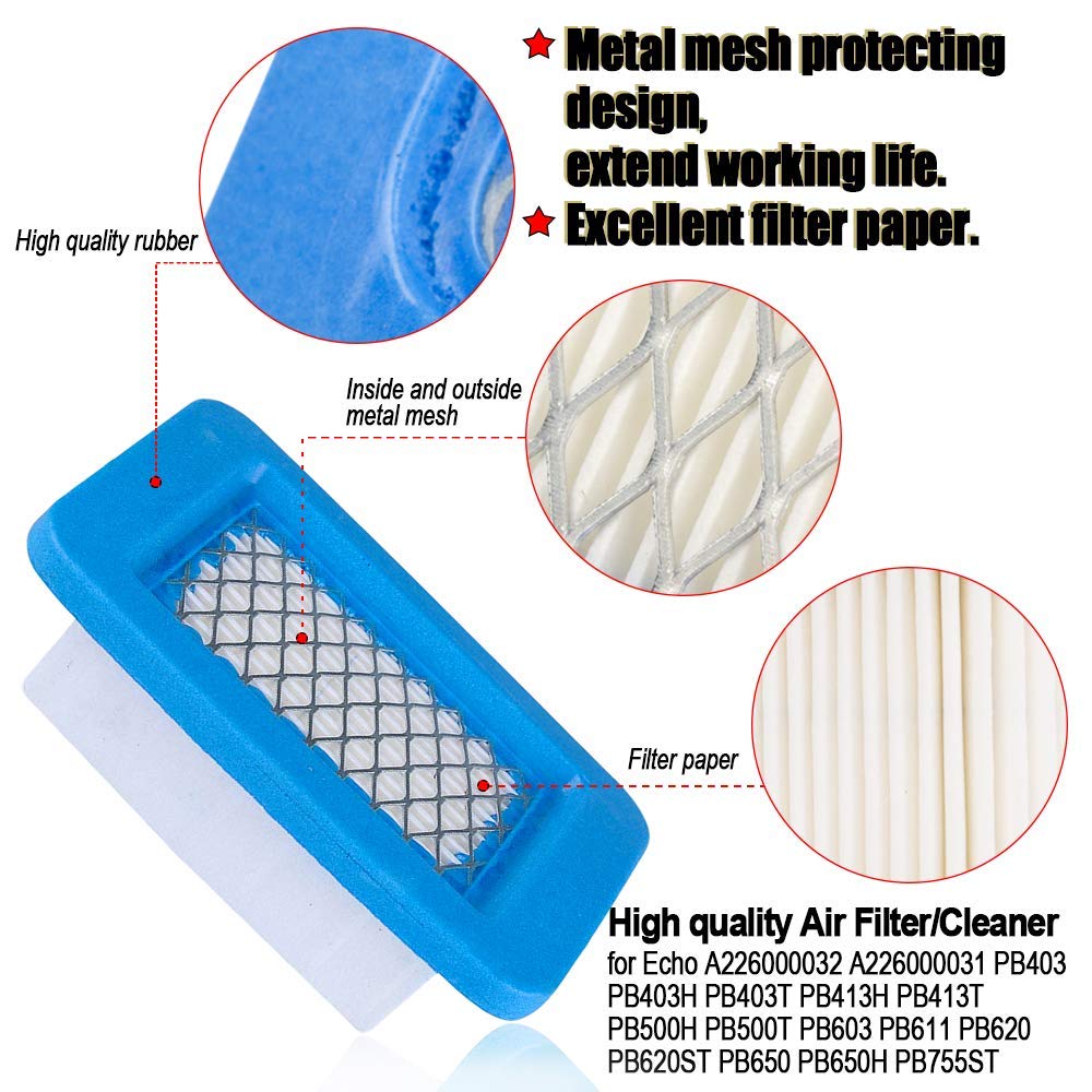 HIFROM Air Filter & Fuel Filter Spark Plug Primer Bulbs Kit - Compatible with Echo PB403, PB403H, PB413H, PB500H, PB500T, PB413T (Replaces A226000032, A226000031) - Perfect for Lawn Mowers, Chainsaws & Outdoor Power Equipment Maintenance