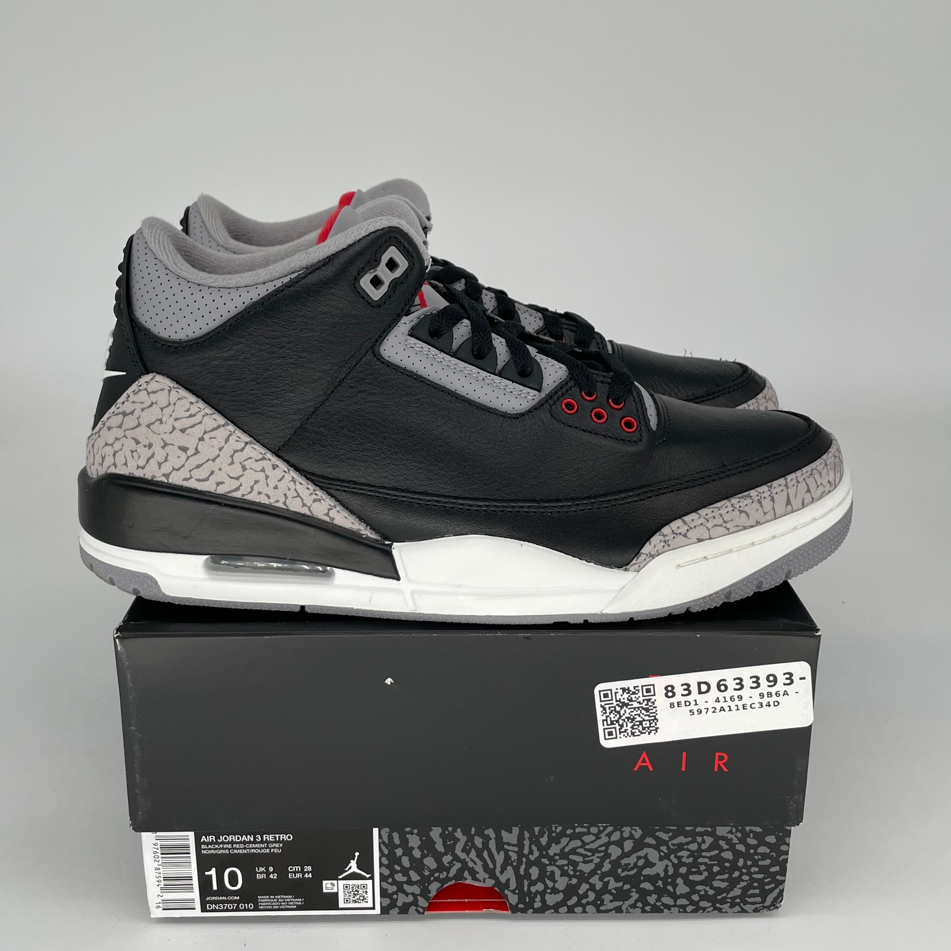 Original Air Jordan 3 Retro 'Black Cement' Men's Basketball Shoes Size 10 - DN3707-010 | Authentic Nike Sneakers for Streetwear, Casual Outfits & Sneaker Collectors