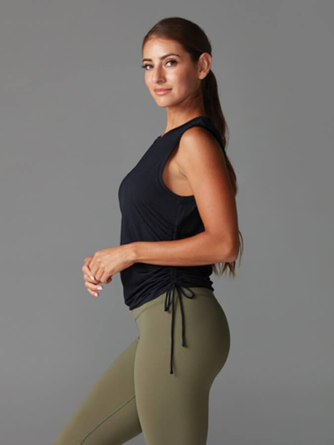 Tavi Crop Side Tie Women's Tank Top - Stylish Summer Workout & Casual Wear - Ebony Color