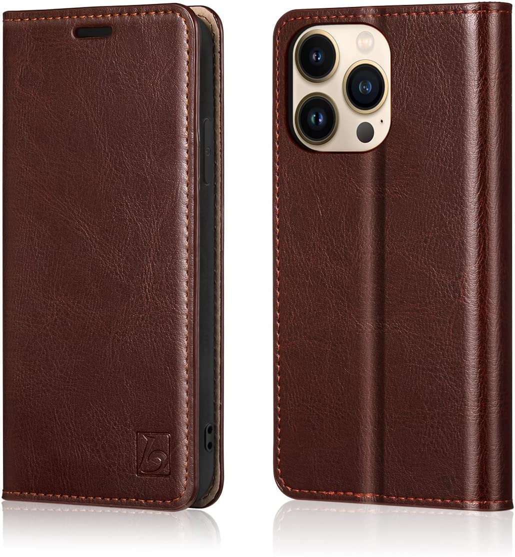 Premium Genuine Leather iPhone 14 Pro Max Wallet Case - Slim Protective Cover with Card Slots for Daily Use & Travel