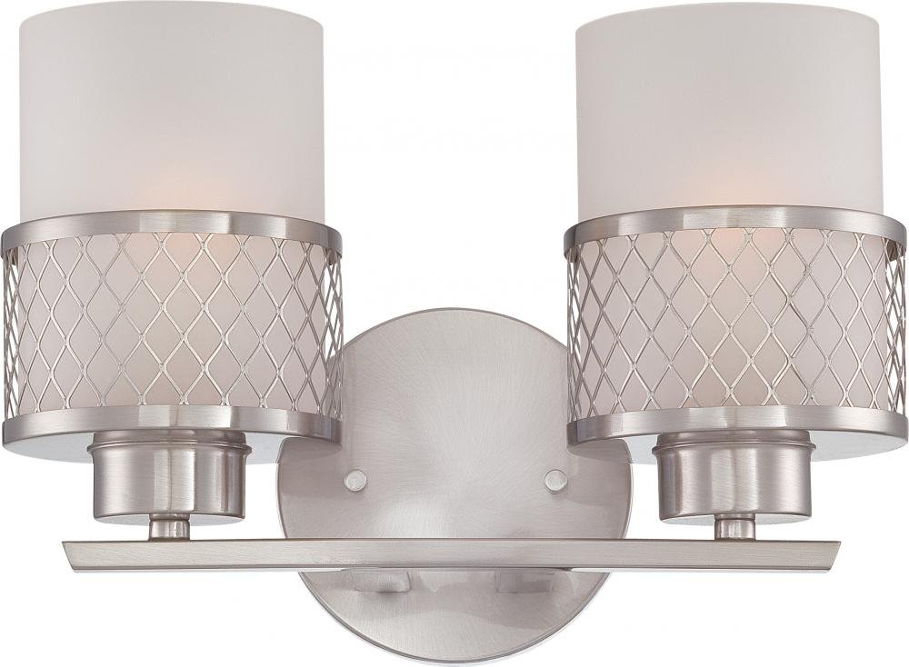 NUVO 60/4682 Modern Two Light Bathroom Vanity Light Fixture - Polished White/Nickel, Backplate/Sconce, Silver - Perfect for Bathroom, Powder Room & Dressing Room Lighting