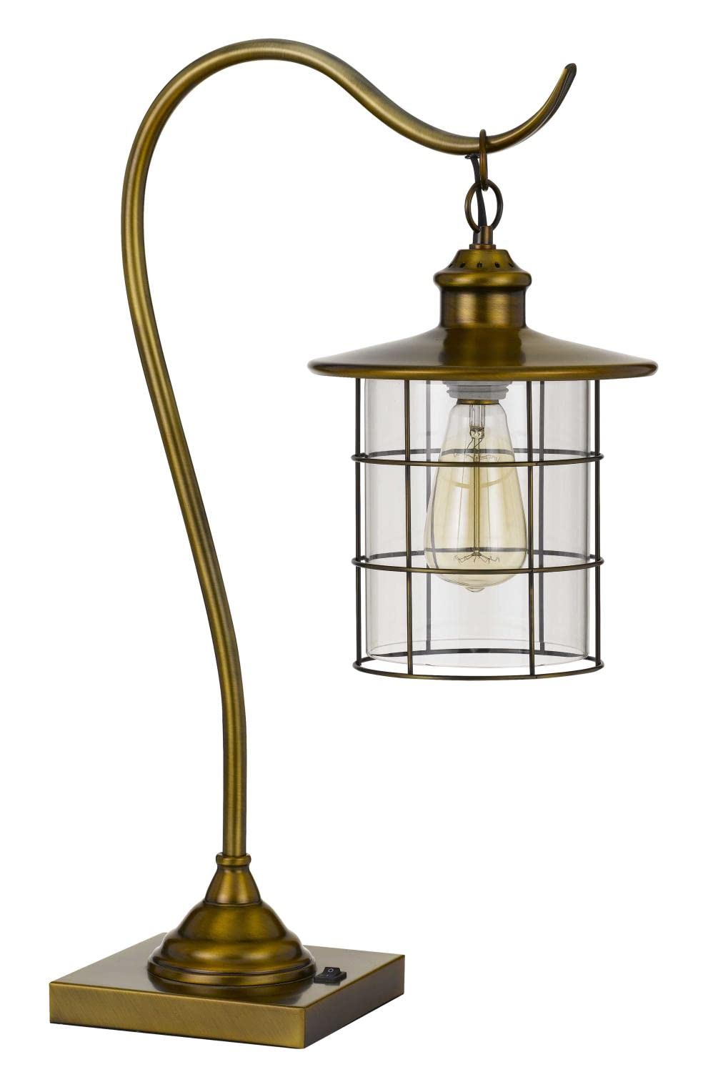 Cal Silverton Vintage Desk Lamp with Glass Shade - Includes Edison Bulb - Perfect for Home Office, Study & Bedroom Reading Light