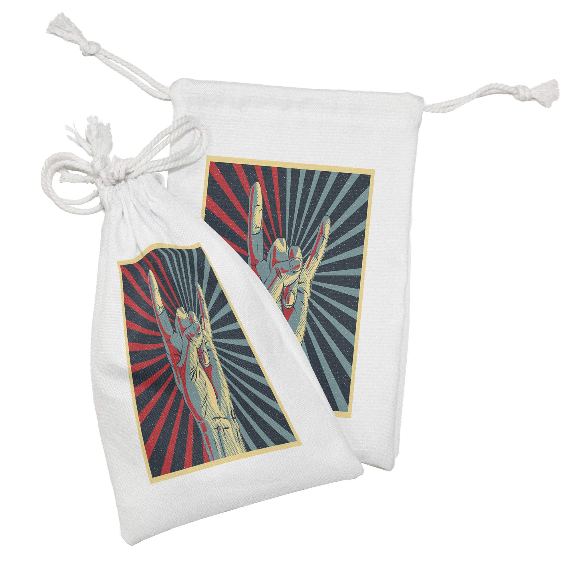 Ambesonne Music Fabric Pouch Set of 2 - Rocker Sign Drawstring Bags for Toiletries & Party Favors