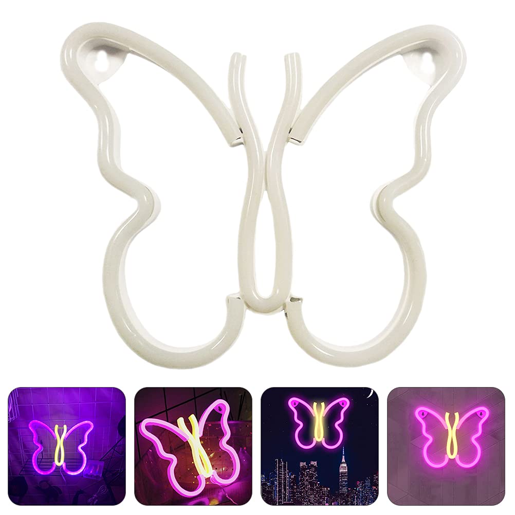Totority Butterfly Neon Night Light - Decorative LED Atmosphere Lamp for Bedroom, Party, Home Decor - Plastic Neon Light with Luminous Glow, Creative Modeling Lamp for Kids Room & Gaming Setup