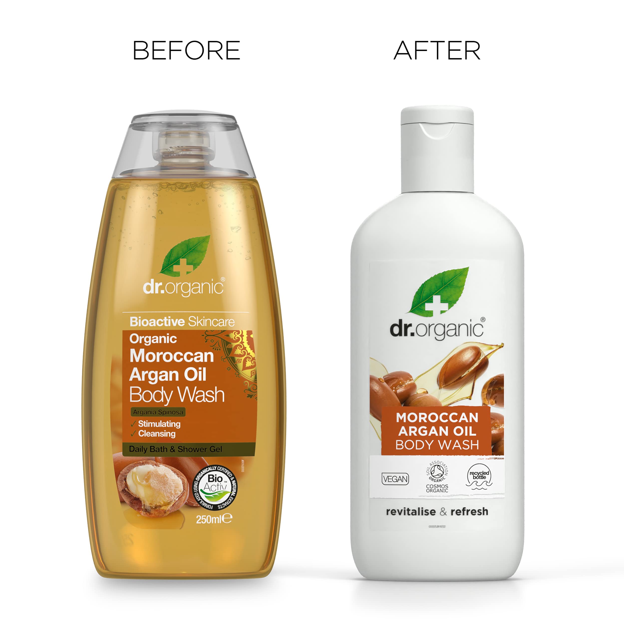 Dr Organic Moroccan Argan Oil Body Wash & Shower Gel - Natural, Vegan, Cruelty-Free, Paraben & SLS-Free - Certified Organic 250ml - Eco-Friendly Recycled Ocean Plastic Packaging - Perfect for Dry Skin Care & Luxurious Bath Time