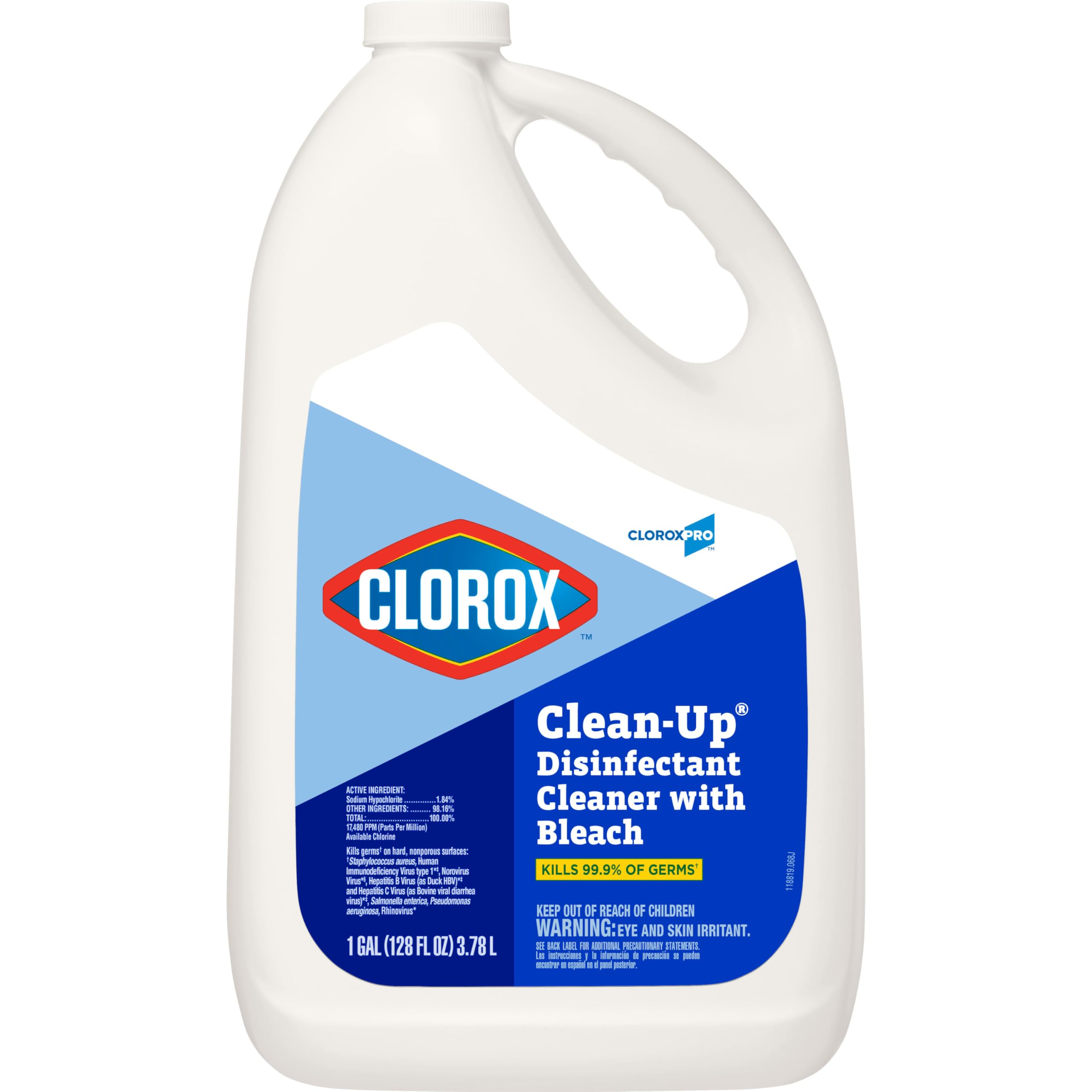 CloroxPro Clorox Clean-Up Disinfectant Cleaner with Bleach Refill, 128oz - Kills 99.9% Germs - All-Purpose Cleaner for Kitchen, Bathroom & Hard Surfaces - Commercial & Home Use