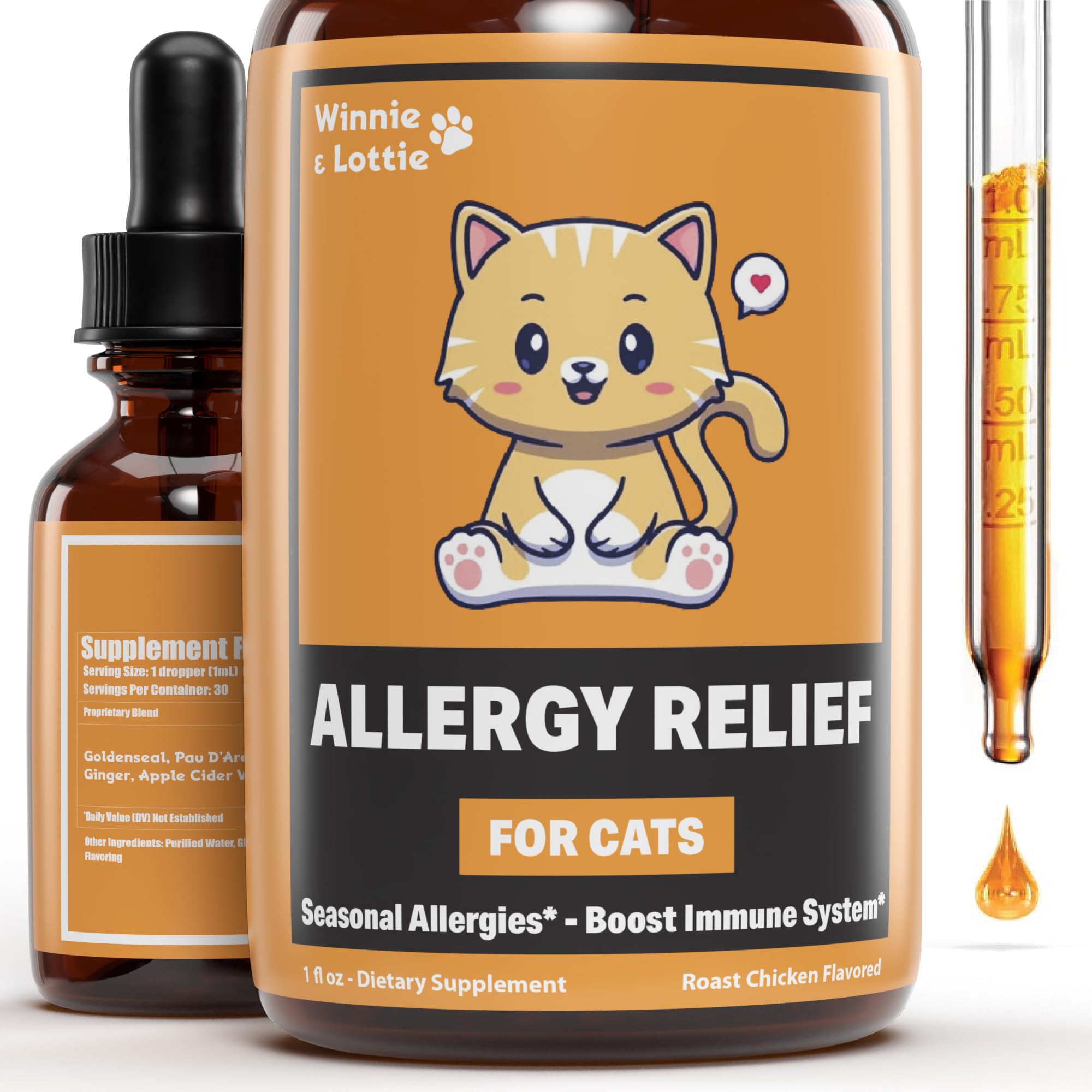 Natural Allergy Relief for Cats - Soothes Itchy Skin & Supports Immune Health | Hypoallergenic Cat Supplement with Vitamins | 1 fl oz | Ideal for Seasonal Allergies, Food Sensitivities & Skin Irritations