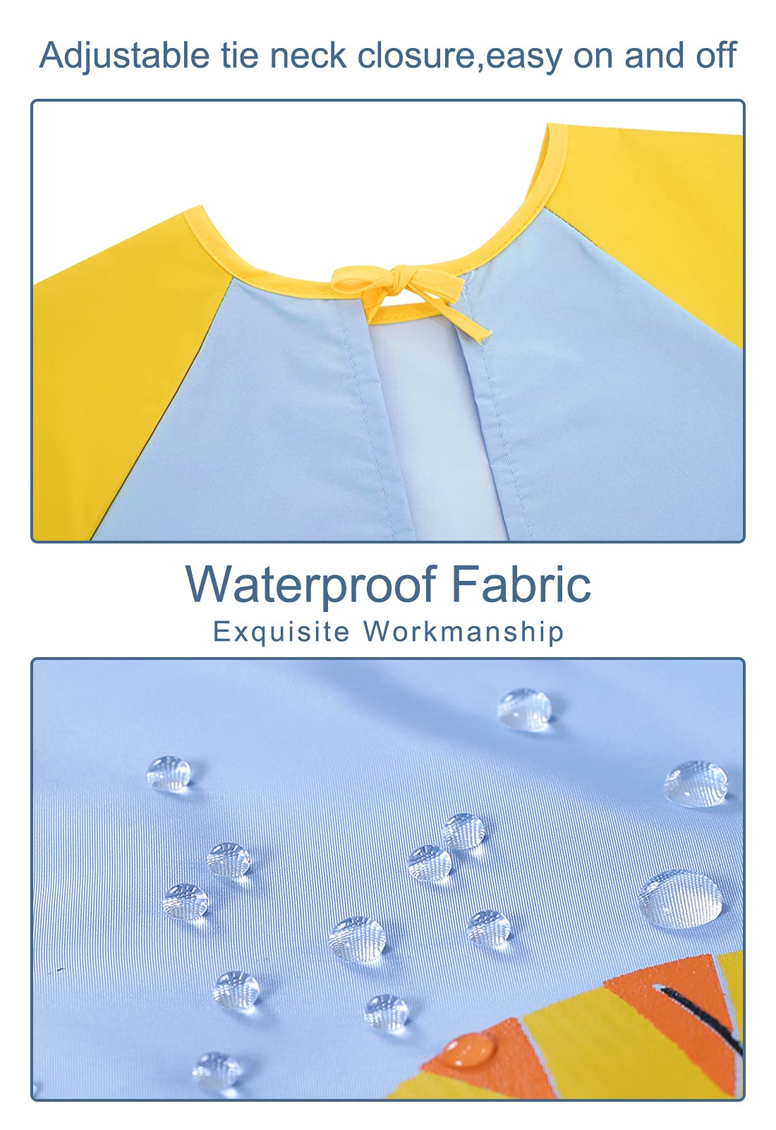 Happy Cherry Kids Long Sleeve Waterproof Bib Apron - Paint & Food Safe Art Smock for Toddlers, Perfect for Painting, Cooking & Messy Play Activities