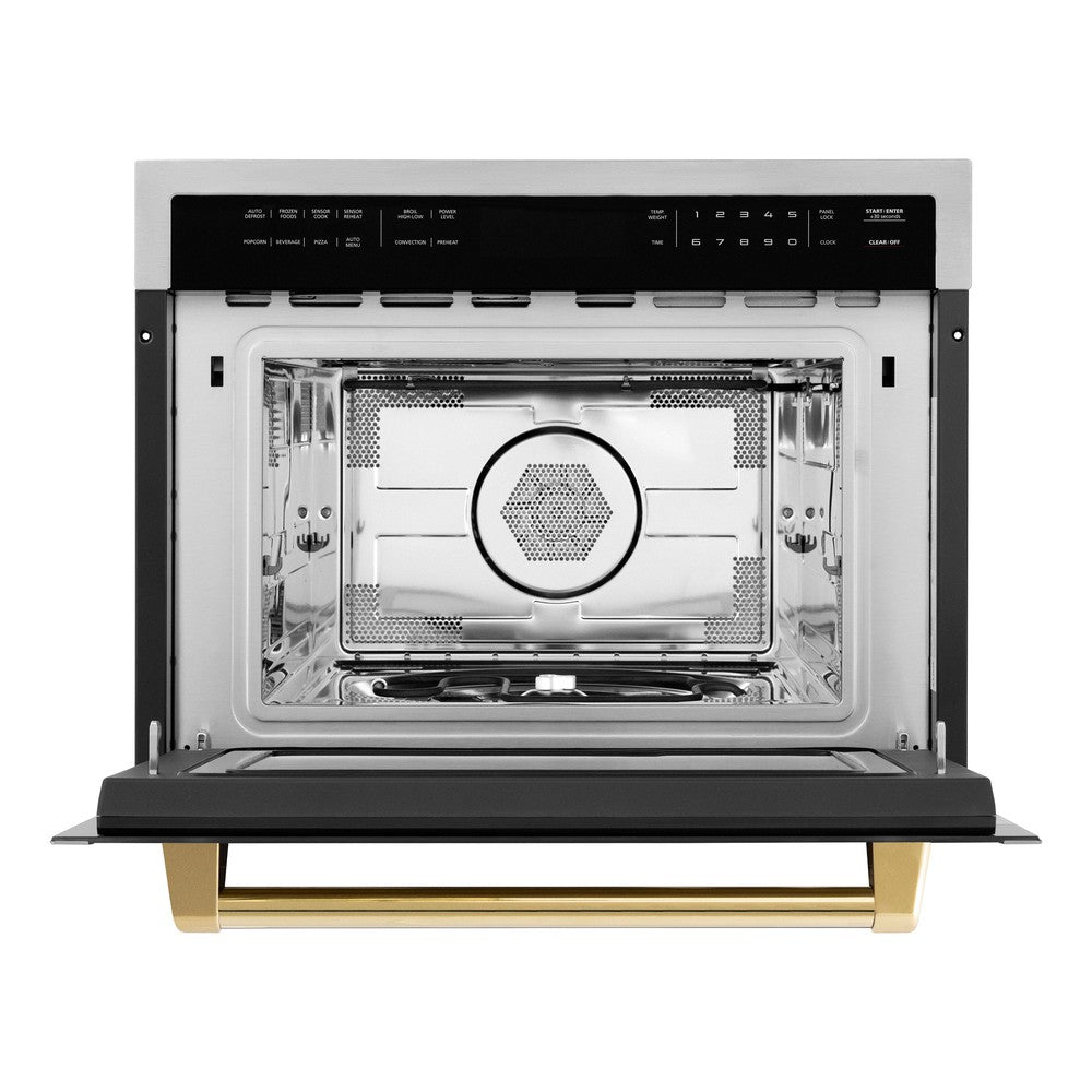 ZLINE Autograph Edition 24 Inch Built-In Convection Microwave Oven - 1.6 cu ft Stainless Steel with Gold Accents - Perfect for Modern Kitchens & Small Spaces (MWOZ 24 G)