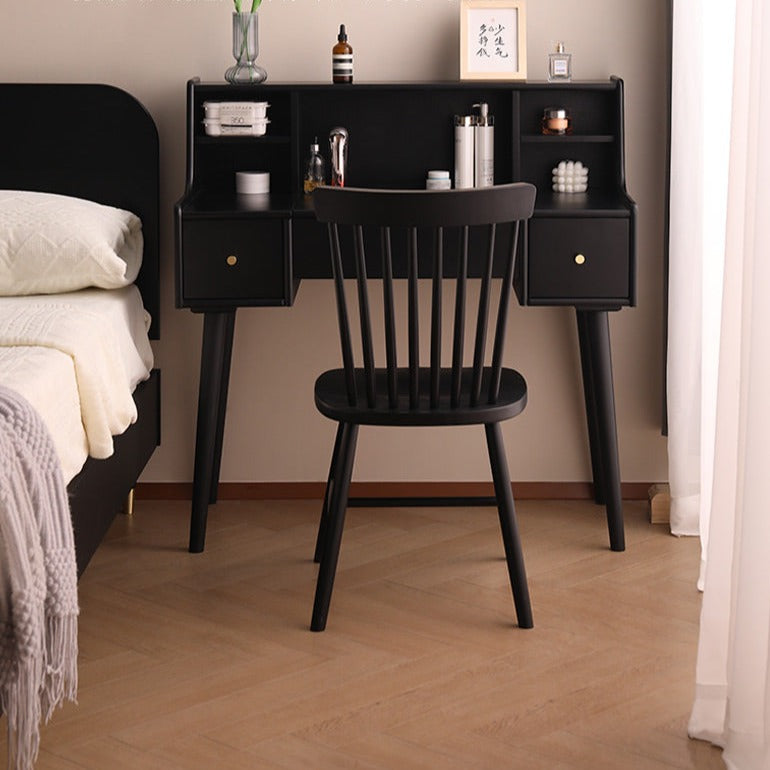 ISABEL TOKYO Japanese Scandinavian Dresser Vanity Table with Mirror - Walnut, Black, White & Gray Colors - Perfect for Bedroom, Dressing Room & Makeup Studio