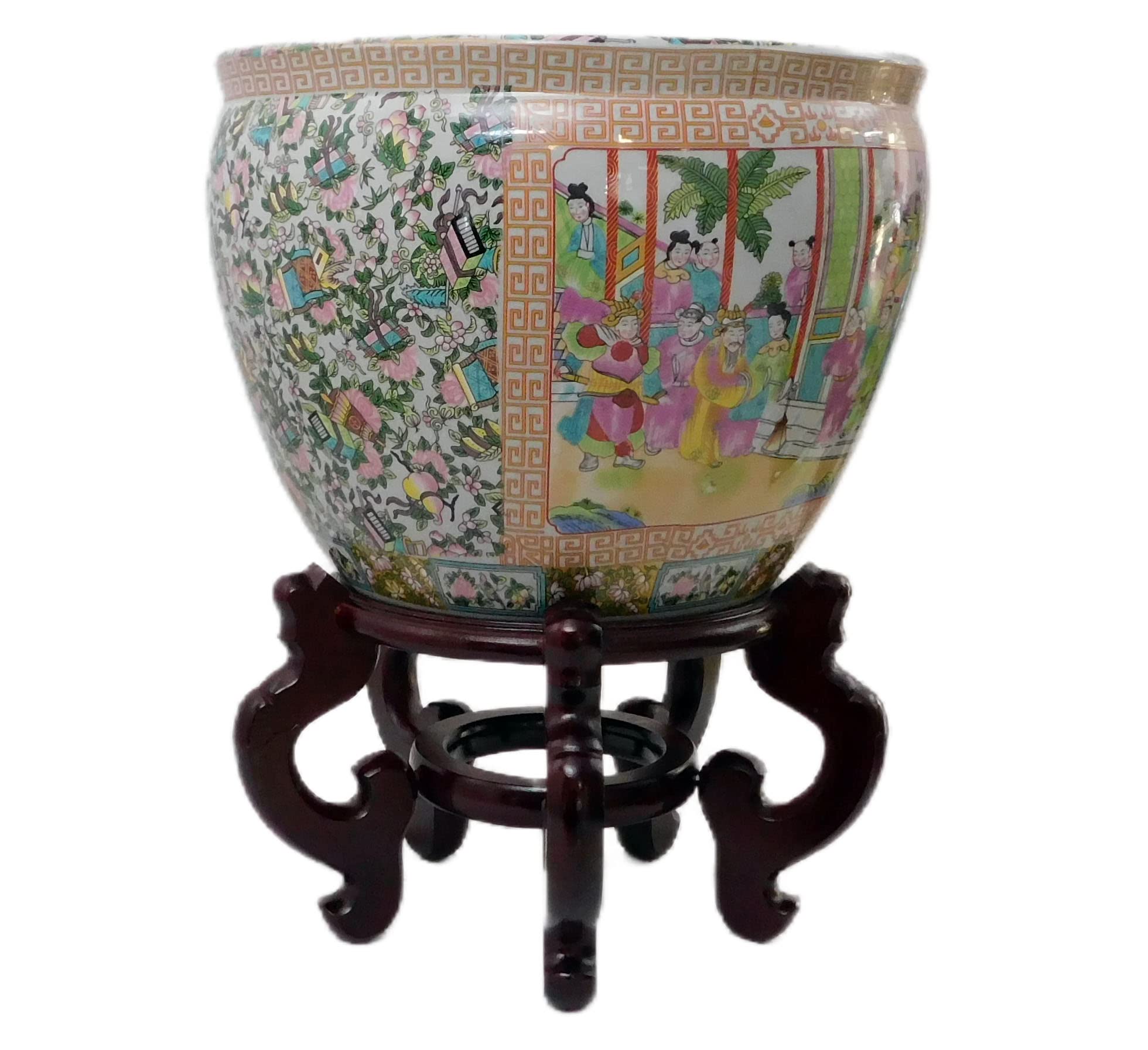 Antique Rose Medallion Porcelain Fish Bowl - 14 Inch Large Decorative Goldfish Bowl for Home & Office Decor | Perfect for Living Room, Dining Table, or Garden Water Feature