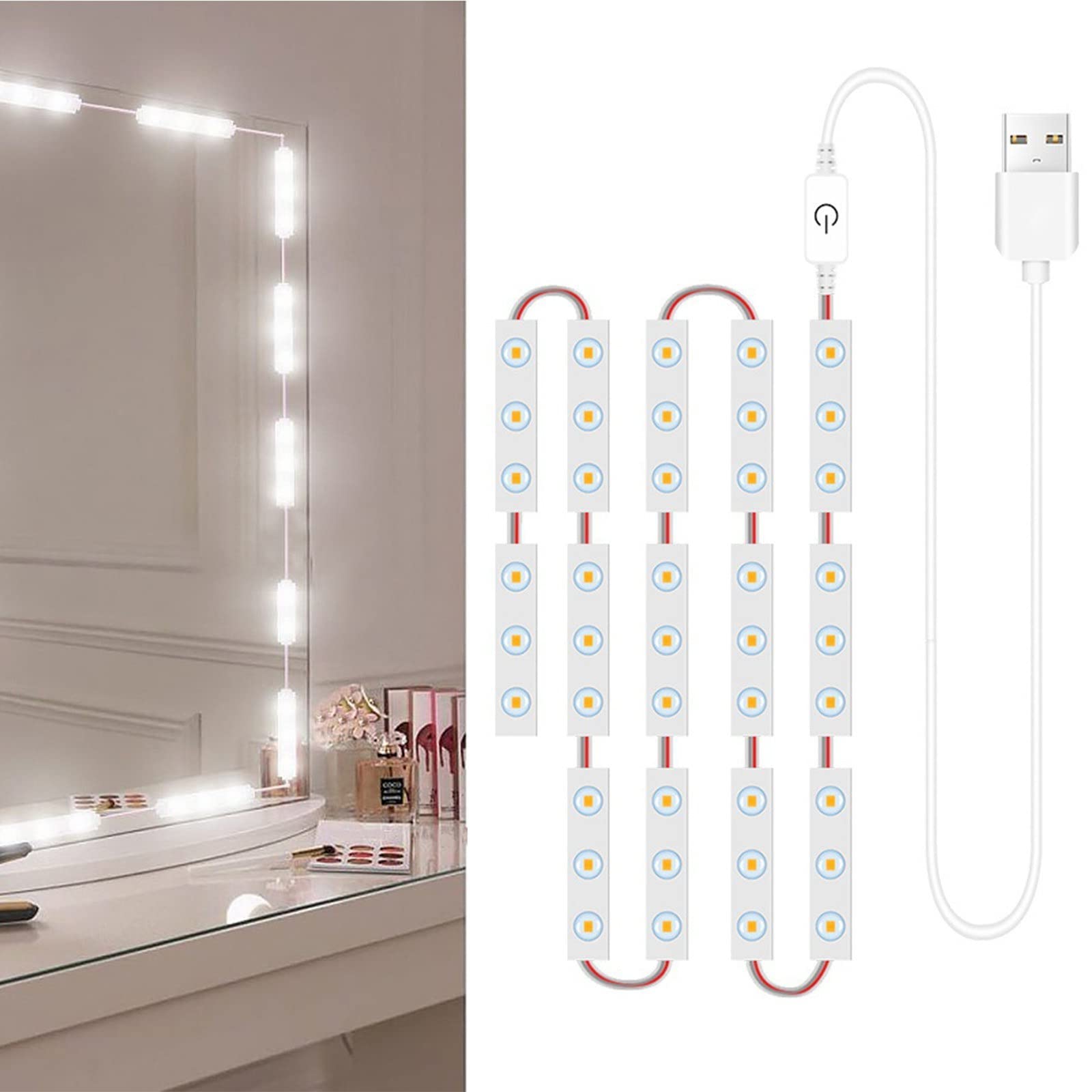 2 Pack Dimmable LED Vanity Mirror Lights with Touch Control & USB Cable - Perfect for Makeup, Bathroom, Dressing Room & Bedroom Decor