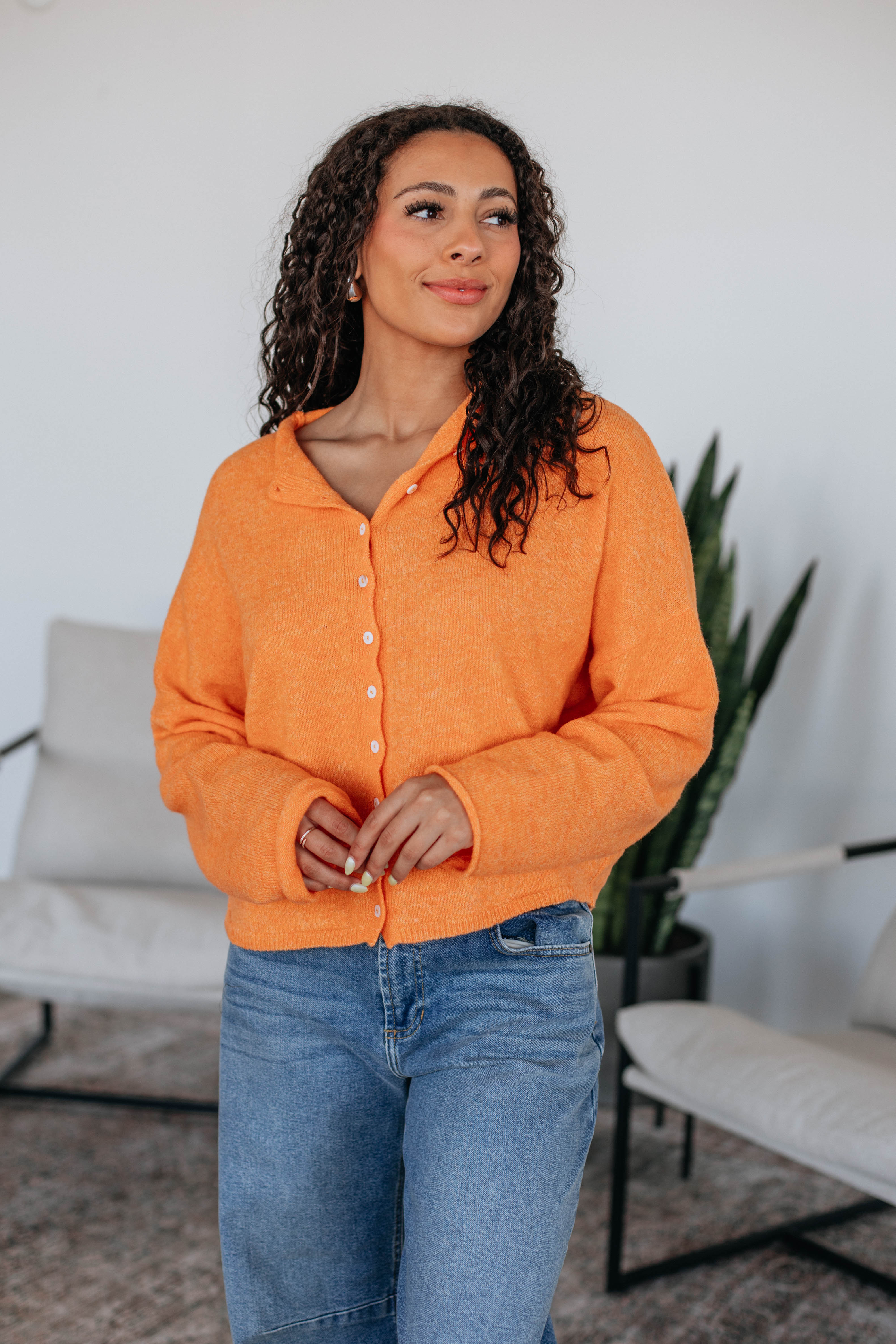 Brooke Cardigan Women's Knit Sweater - Soft Tangerine Orange Pullover for Fall & Winter | Cozy Casual Wear for Office, Travel & Lounge