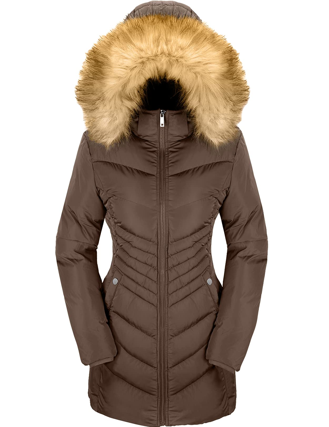 Women's Long Puffer Down Jacket Winter Coat with Removable Fur Hood - Warm Winter Parka for Cold Weather | Perfect for Snowboarding, Skiing & Outdoor Activities