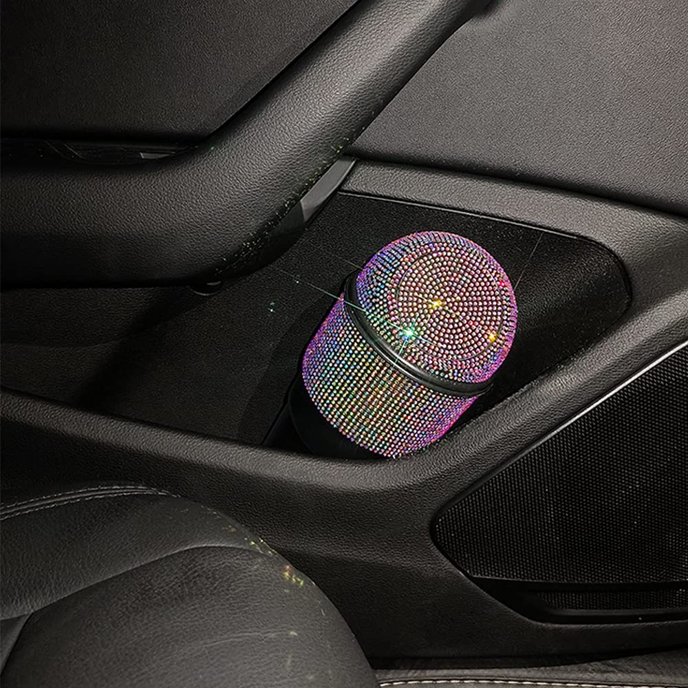 Sparkly Rhinestone Car Trash Can with Lid - Auto Garbage Bin for Car, Home, Office, Kitchen & Bedroom | Perfect for Road Trips, Daily Commute & Home Organization