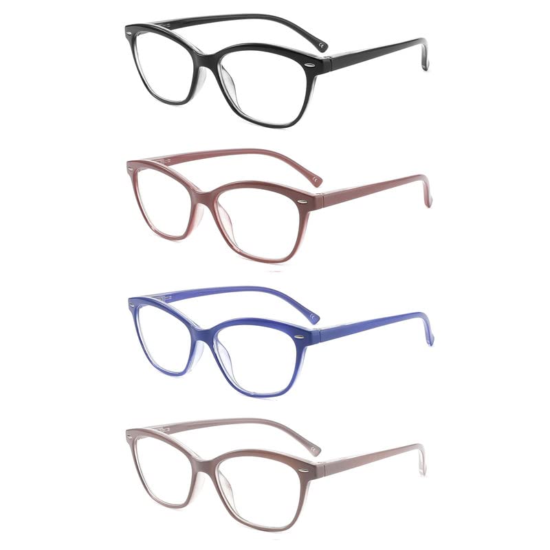 Yuluki 4 Pack Blue Light Blocking Reading Glasses for Women, Fashion Spring Hinge Computer Readers with Anti-Eyestrain & Glare Protection +1.5 - Perfect for Office Work, Screen Time & Reading