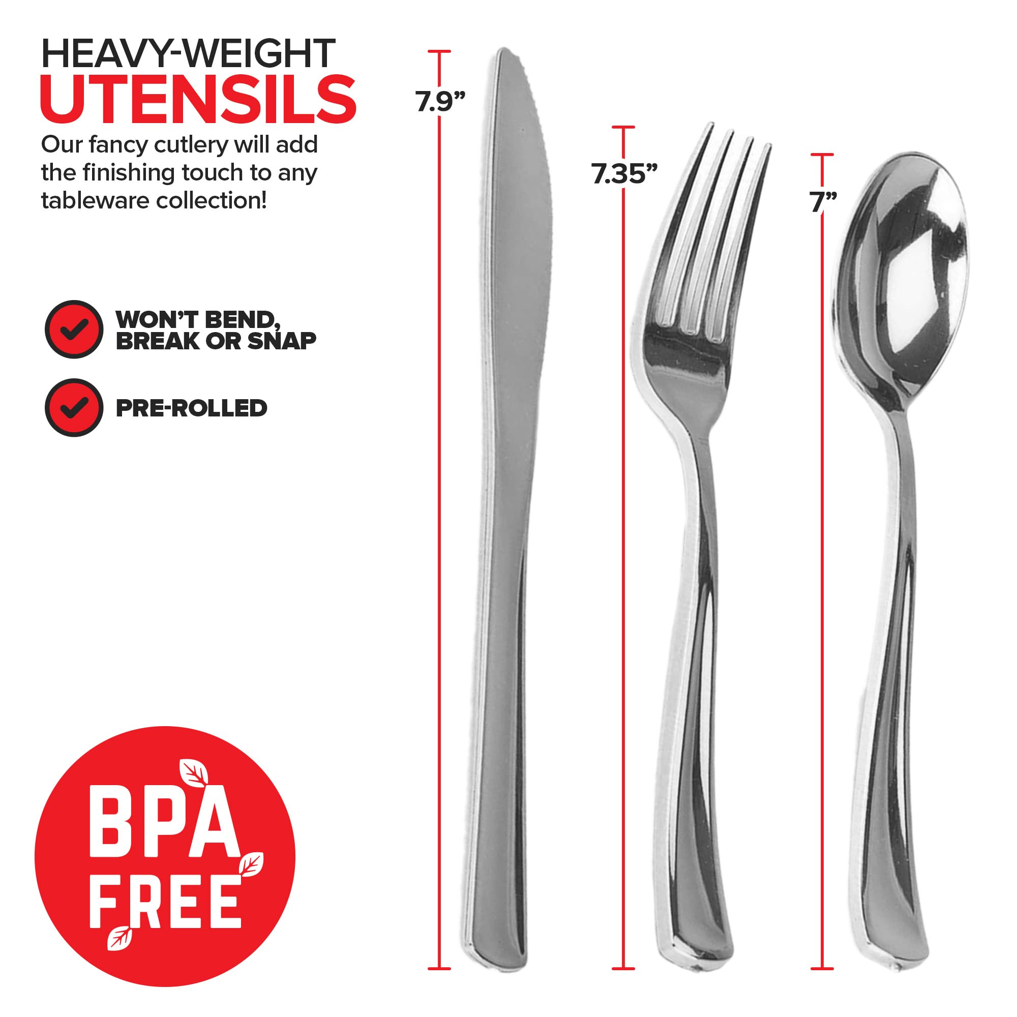 **25-Pack Premium Plastic Silverware Sets for Parties - Heavy Duty Disposable Cutlery with Spoons, Forks, Knives & Napkins | Individually Wrapped for Weddings, Thanksgiving & Events | Perfect for Catering, BBQs & Picnics**