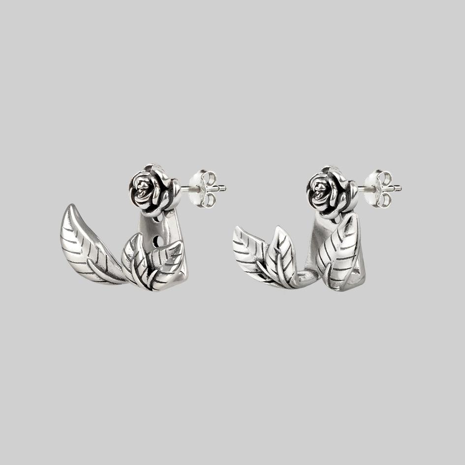 VERDURS Silver Rose & Foliage Earrings for Women - Elegant Floral Dangle Earrings for Party, Wedding & Everyday Wear