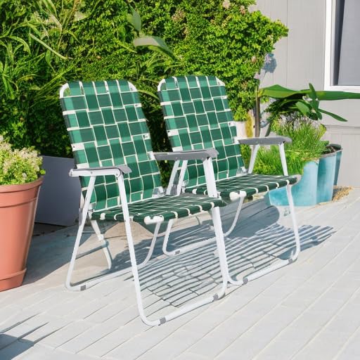 VINGLI 2-Pack Folding Patio Chairs - Lightweight Webbed Outdoor Chairs for Beach, Garden, Yard & Picnic - Portable Dining Chairs (Dark Green) - Perfect for Backyard BBQs, Poolside Relaxing & Camping Trips
