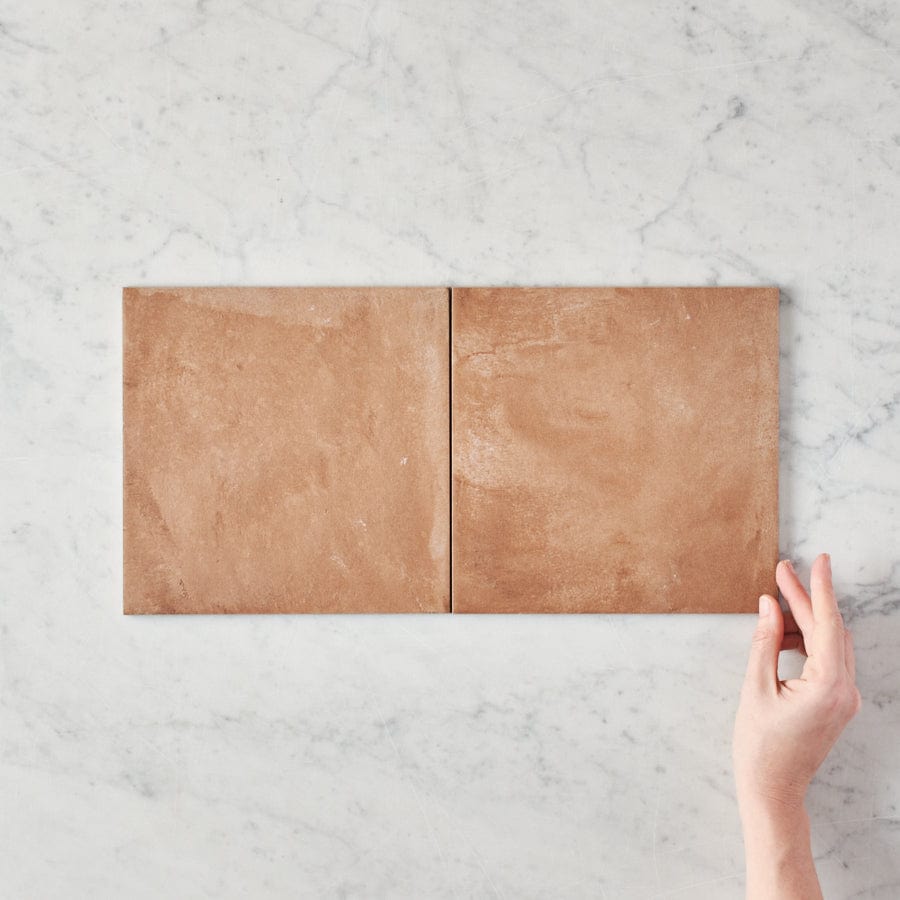 Boat Harbour Beach Terracotta Encaustic Look Square Tile - Vintage Style Ceramic Floor & Wall Tiles for Kitchen, Bathroom, and Outdoor Patio Decor