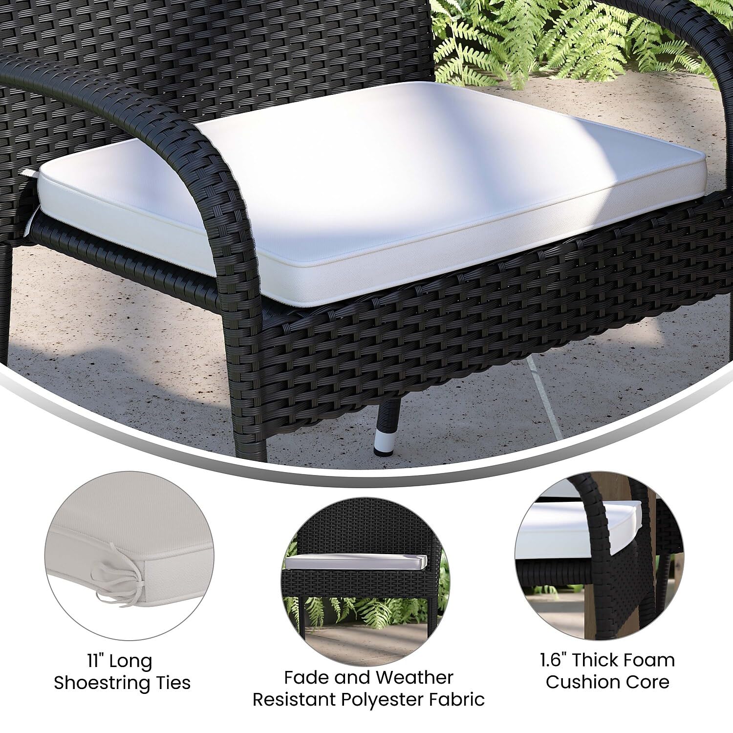 Flash Furniture McIntosh Wicker Patio Chair Cushion - All-Weather Cream Polyester Fabric - 11