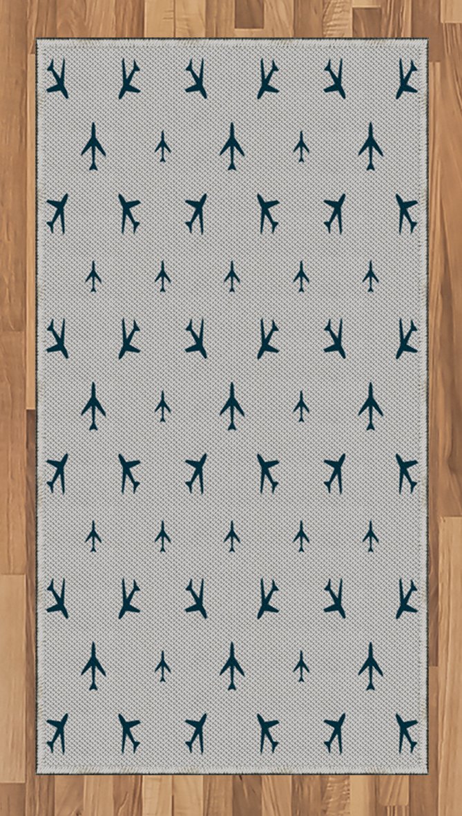 Ambesonne Airplane Themed Area Rug - Blue Travel Silhouettes & Diagonal Stripes Design, 2.6' x 5' Flat Woven Accent Rug for Living Room, Bedroom, Dining Room - Perfect for Aviation Enthusiasts & Travel Inspired Home Decor