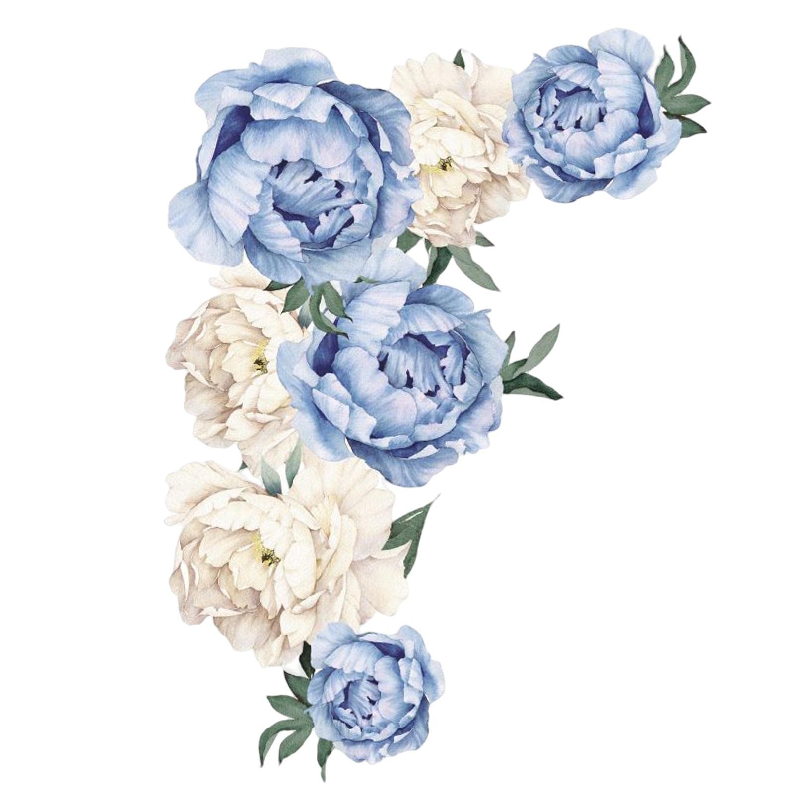 Gazechimp Peony Rose Wall Sticker - Self-Adhesive PVC Removable Flower Decals for Living Room, Nursery, Sofa Background - Blue Home Decor | Perfect for Bedroom, Office & Wedding Decorations