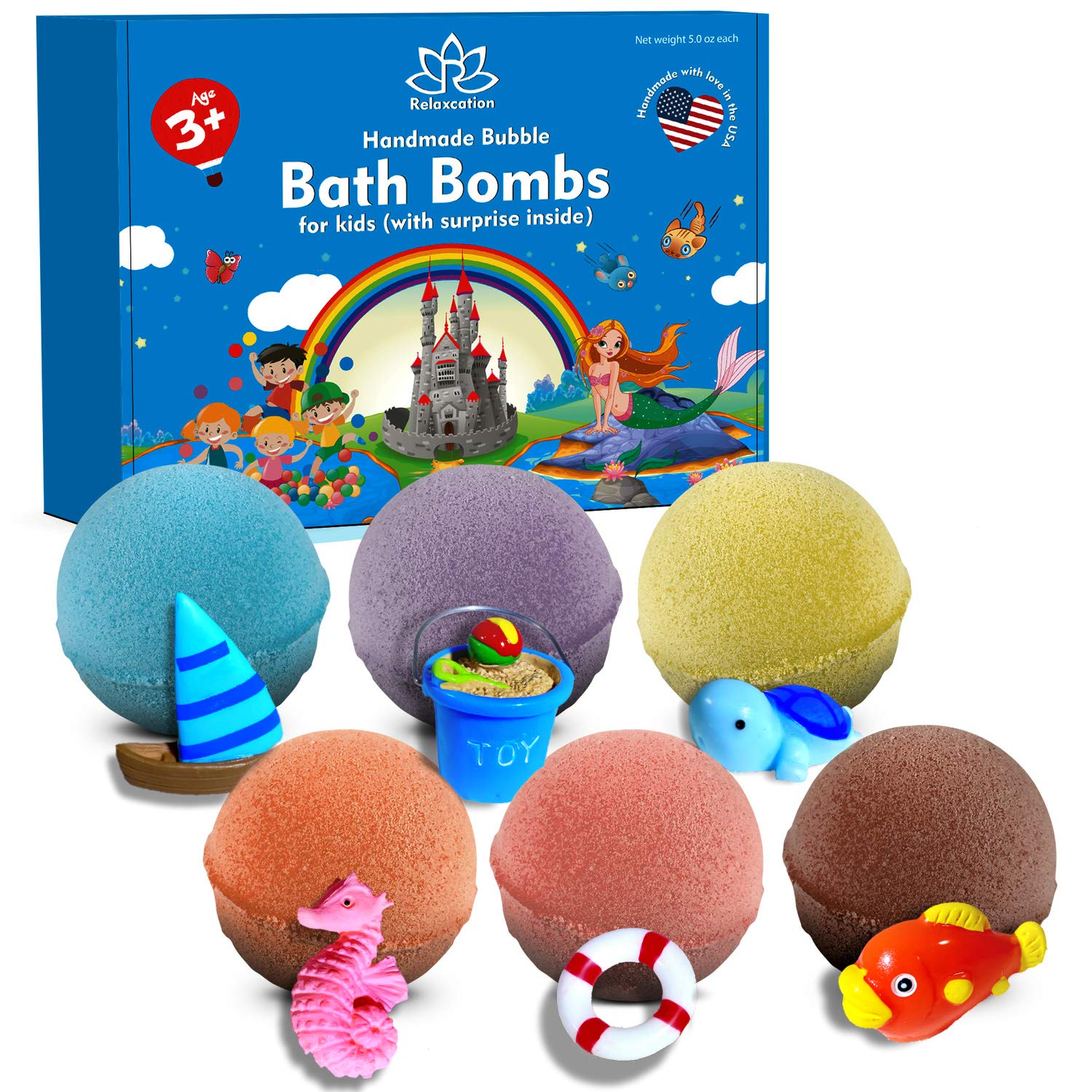Kids Bath Bombs Set with Surprise Beach Toys Inside - Hypoallergenic & Safe for Sensitive Skin - Colorful Fizzing Bubble Bath Bombs with Hidden Toys - Handmade in USA - Perfect for Birthday Gifts & Relaxing Bath Time Fun