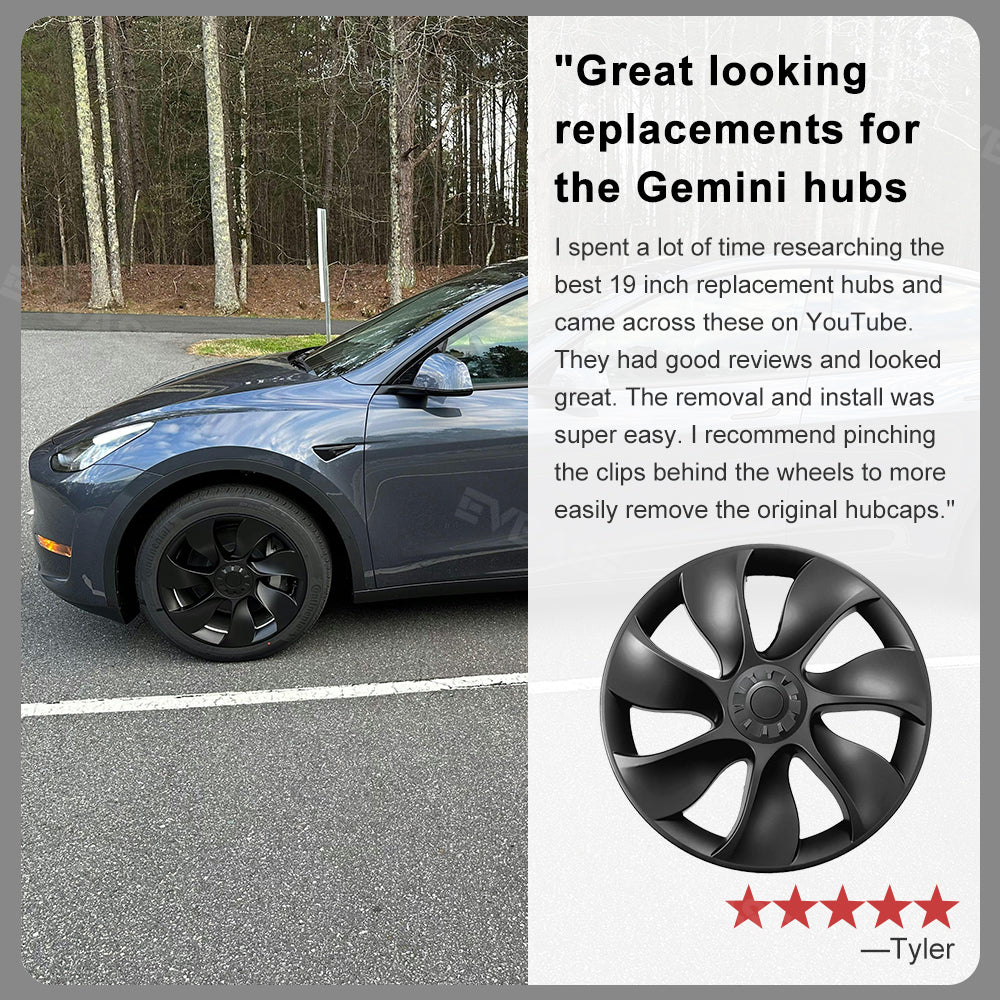 EVBASE Model Y 19-Inch Überturbine Wheel Cover Set (4PCS) - Matte Black Replacement Caps for Tesla Model Y - Enhance Style & Protection for Daily Driving & Road Trips