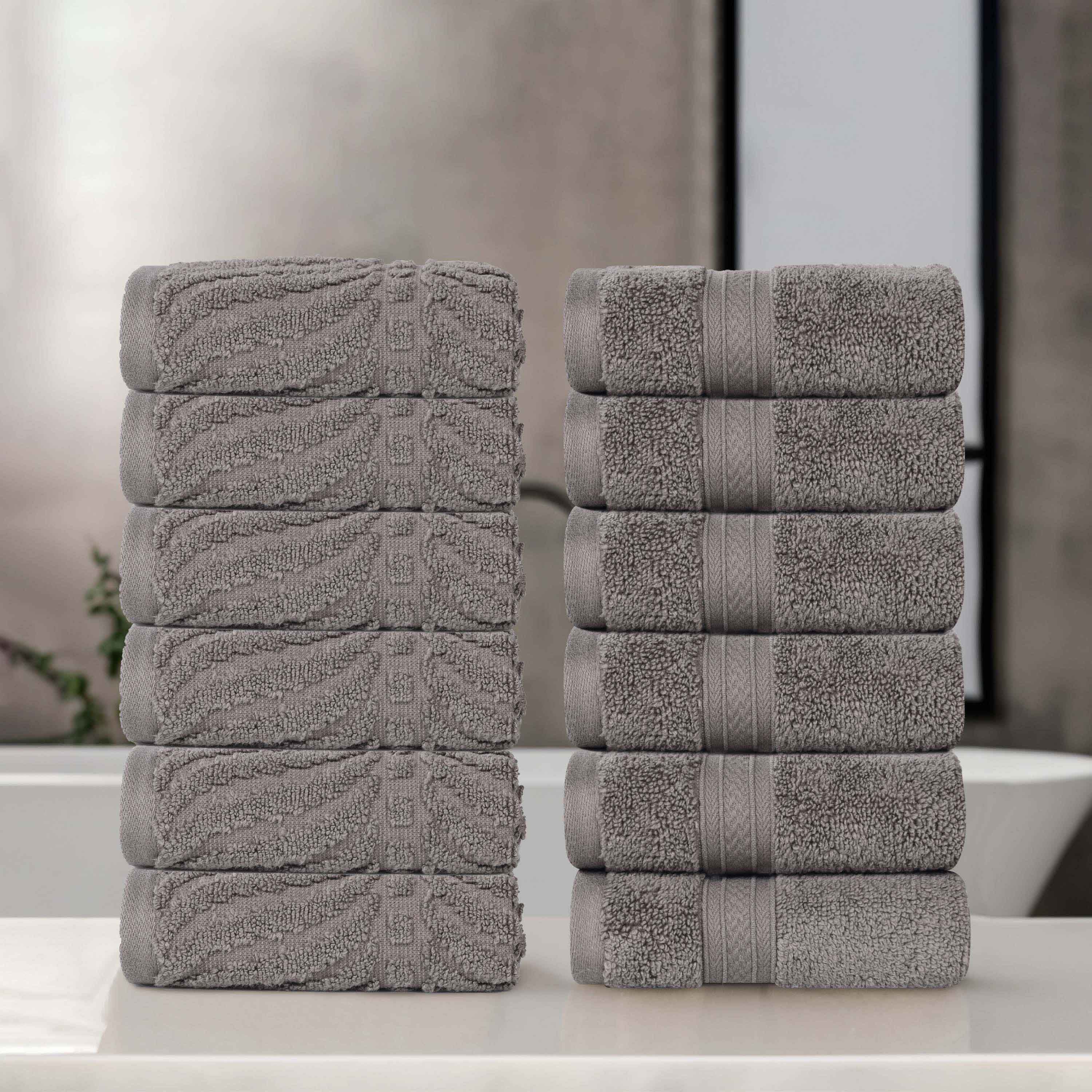 Premium Zero Twist Cotton Jacquard Chevron Face Towels - Set of 12 | Ultra Soft Bath & Hand Towels for Spa, Guest Bathroom & Luxury Home Decor