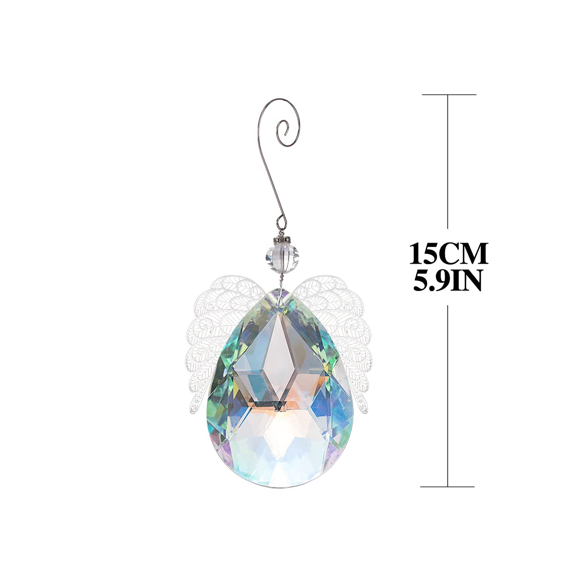 Haning Angel Wings Crystal Suncatcher Pendant - 76mm AB Coated Prism Drop for Windows, Home Decor, Wedding, Party, and Garden Ornament