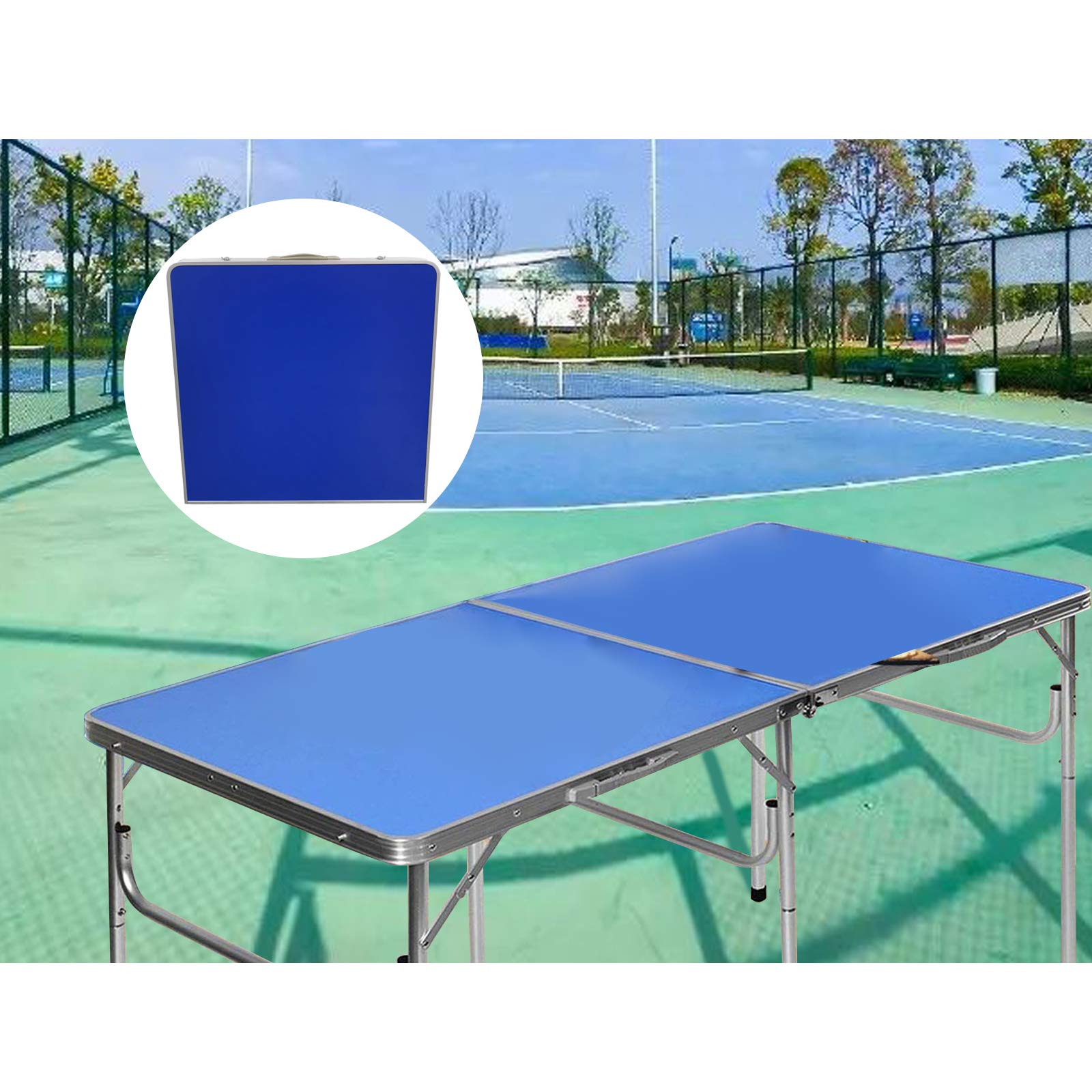 Portable Foldable Ping Pong Table Set with Net, 2 Paddles & 3 Balls - Blue Indoor/Outdoor Tennis Table for Backyard, Garage, Office & Family Game Night | Easy Assembly Compact Design