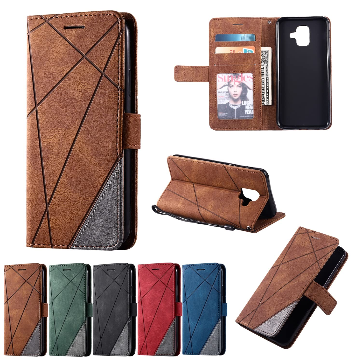 Shockproof PU Leather Flip Wallet Case for Samsung Galaxy A6 2018 - European Version with Card Slots & TPU Inner Shell | Protective Phone Cover for Daily Use, Travel & Business Meetings