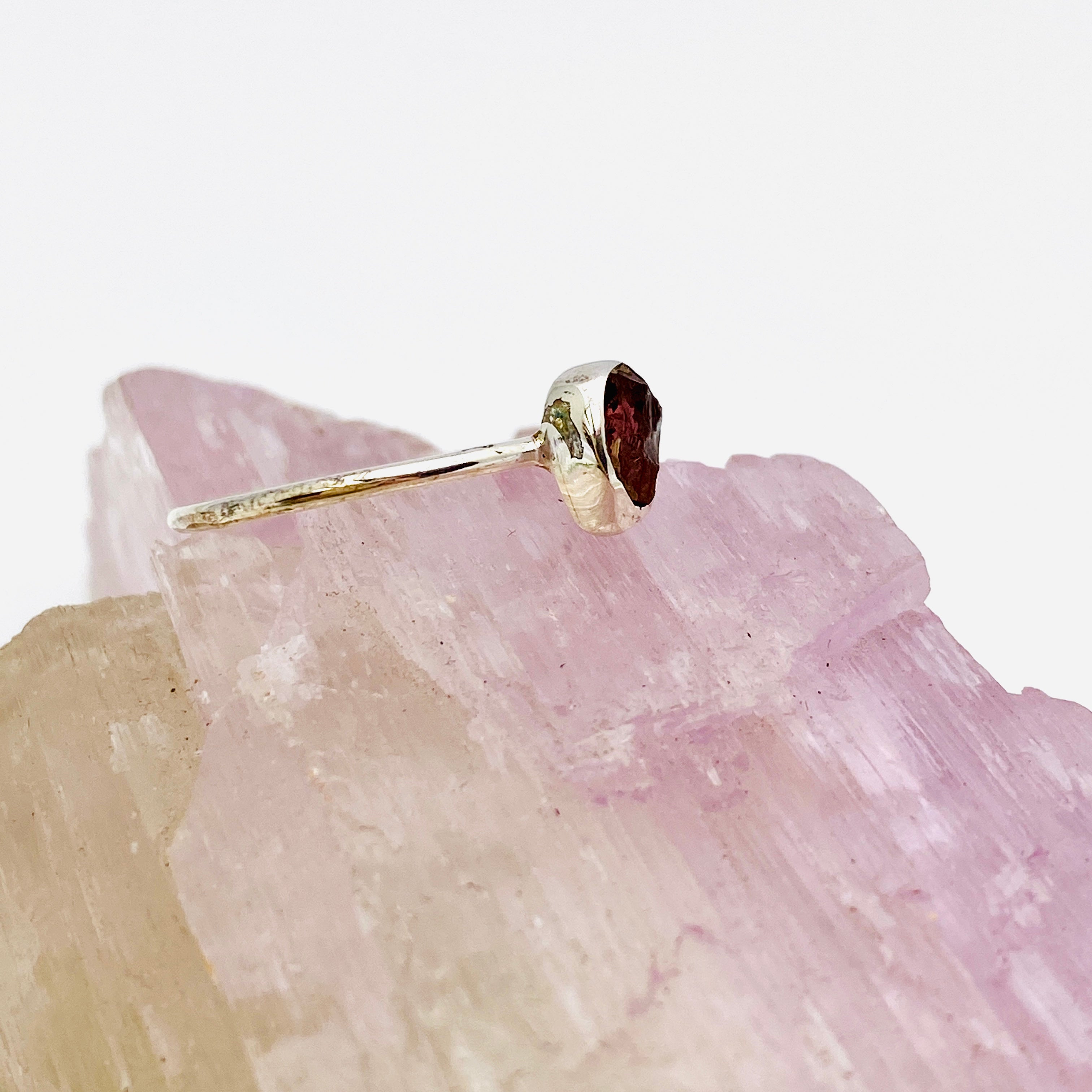 Natural Pink Tourmaline Raw Gemstone Sterling Silver Band Ring for Women - Elegant Boho Jewelry for Everyday Wear, Gift Giving & Special Occasions