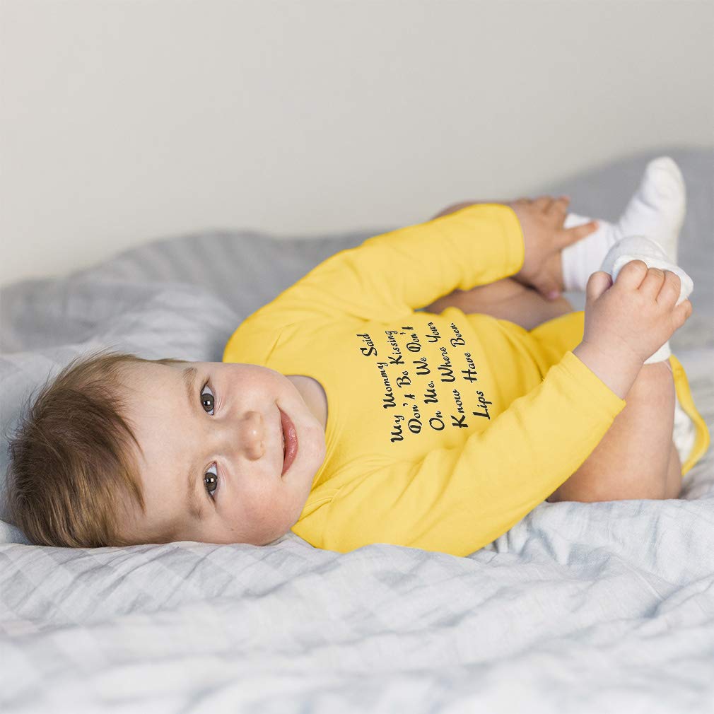 Baby Long Sleeve Bodysuit - My Mommy Said Don't Be Kissing on Me - Soft Cotton Oxford Gray Onesie for Newborns | Cute Unisex Infant Outfit for Boys & Girls | Perfect for Family Photos, Playdates & Everyday Wear