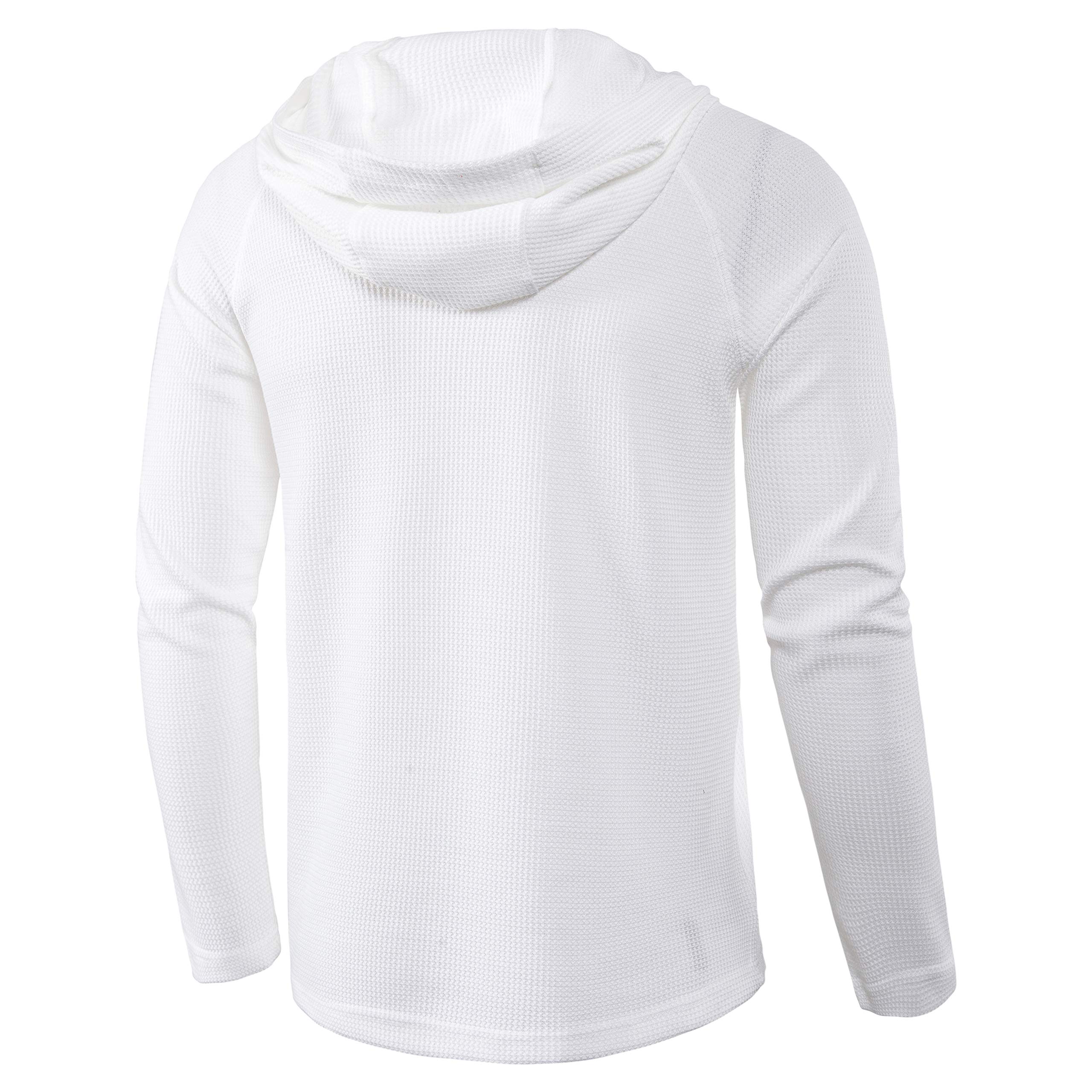 Men's Lightweight Solid Color Hooded Sweatshirt - Casual Pullover Hoodie with Waffle-Knit Long Sleeve Henley Design | Perfect for Outdoor Activities, Gym Workouts and Everyday Wear