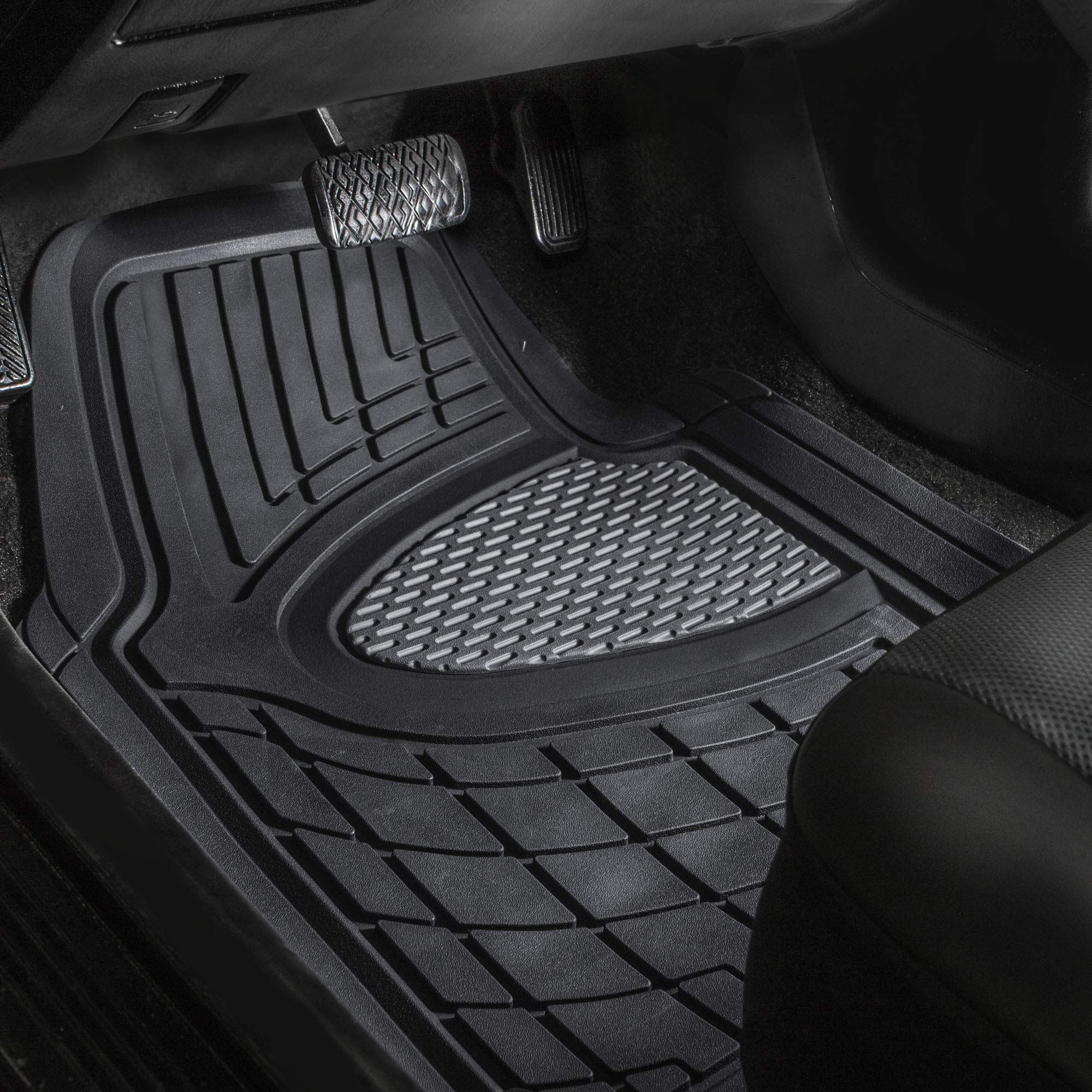 FH Group Heavy-Duty Rubber Car Floor Mats - Universal Fit Full Set for Sedan, SUV & Truck | Trimmable, Climaproof Automotive Floor Liners | Perfect for All-Weather Protection & Easy Cleaning (Gray/Black)