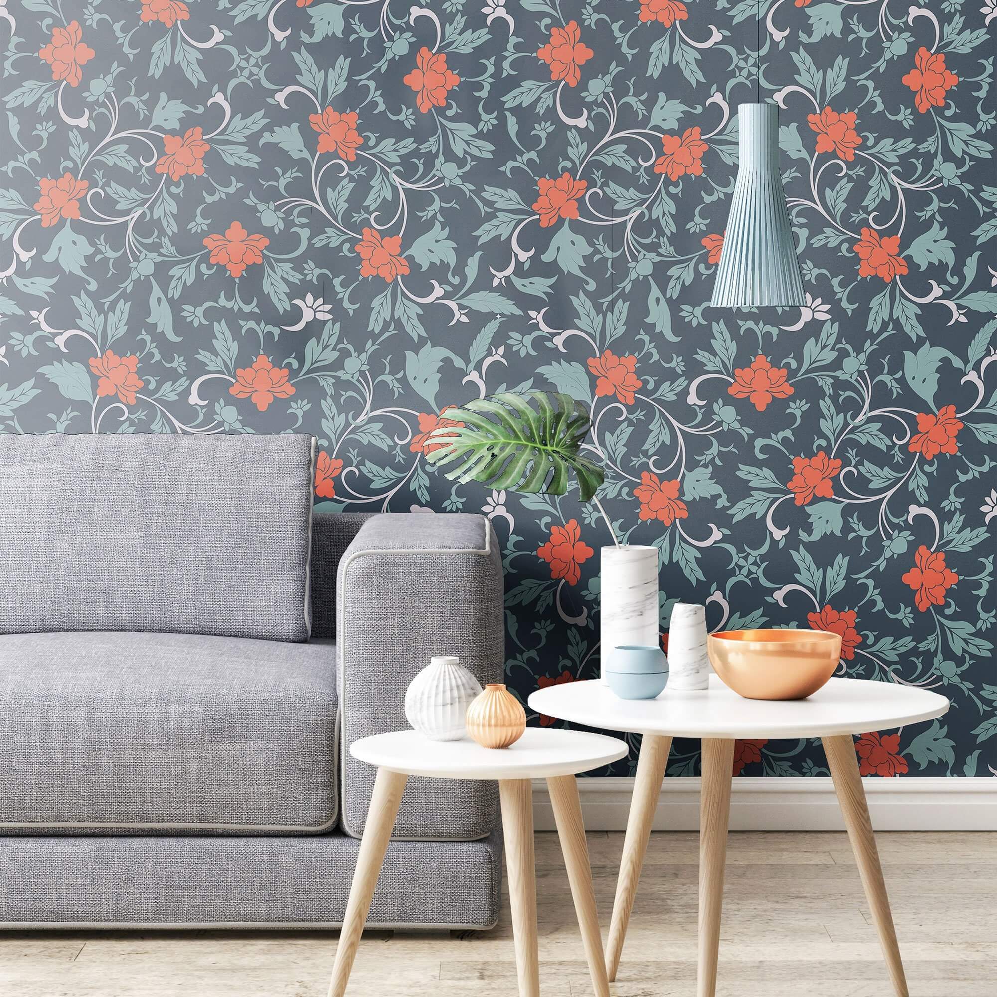 Dark Blue Baroque Floral Peel and Stick Removable Wallpaper - Self-Adhesive Decorative Wall Covering for Bedroom, Living Room, Office & Home Decor