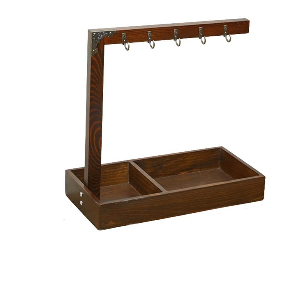 GSDNV Wooden Large Key Holder Wall Mount - Black Walnut Key Organizer with Hooks (30.5 x 15 x 30cm) - Perfect for Entryway, Mudroom & Home Office Organization