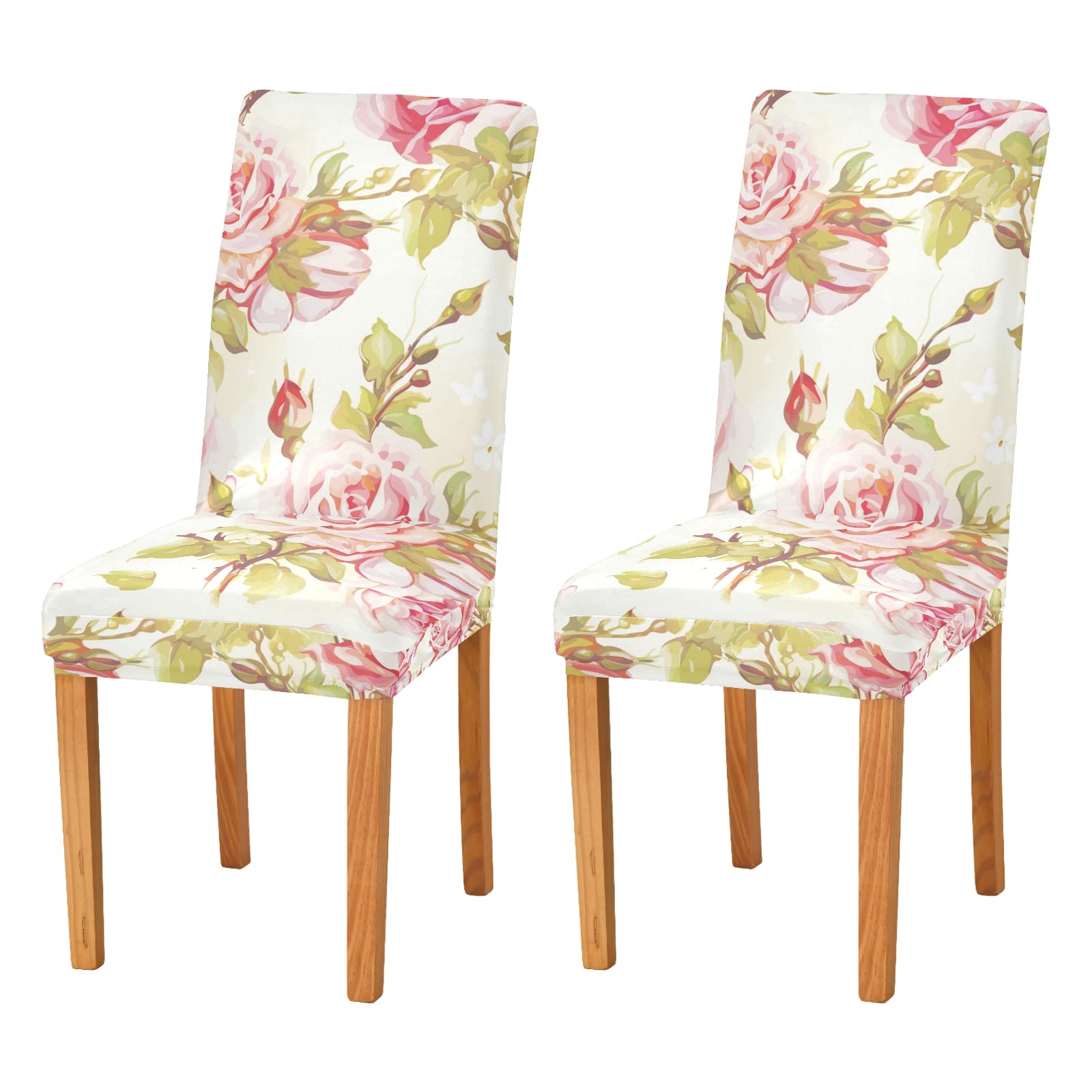 Elegant Pink Roses Dining Chair Covers - Stretch Slipcovers for Home & Office