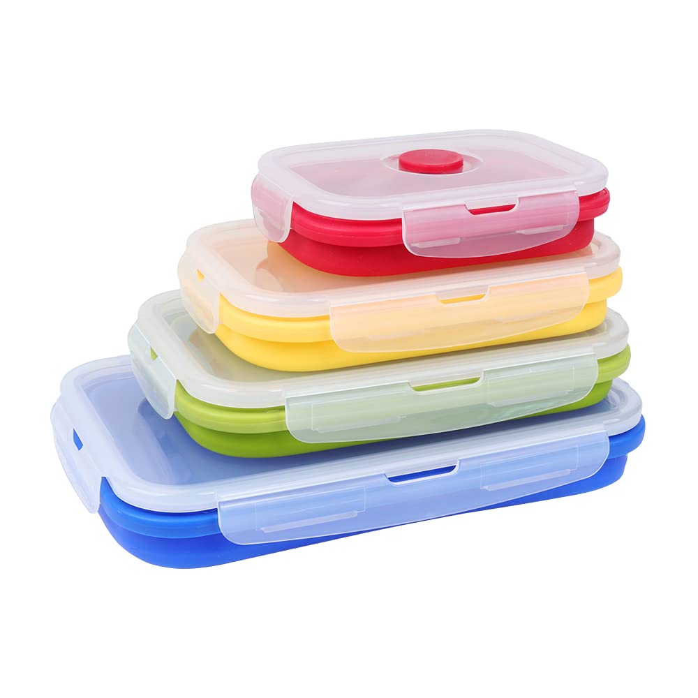 4-Pack Collapsible Silicone Food Storage Containers with Airtight Lids - Microwave, Dishwasher & Freezer Safe Bento Lunch Boxes for Meal Prep, Leftovers & Kitchen Organization | Perfect for Home, Office & Picnics