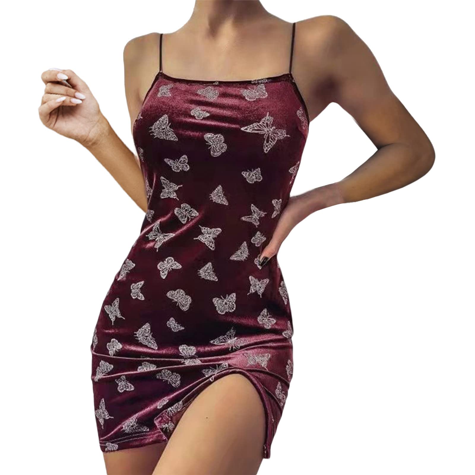Butterfly Print Women's Sleeveless Camisole Vest Dress - Slim Fit Mini Casual Dress for Women, Soft Pajama Dress for Lounge Wear, Summer Outfits & Beach Cover Up