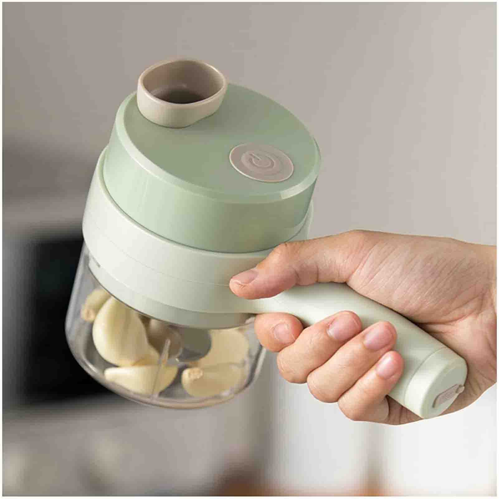 4-in-1 USB Rechargeable Electric Vegetable Chopper - Wireless Food Processor for Garlic, Onion, Pepper, Ginger & Meat | Multi-Function Kitchen Helper for Slicing, Dicing & Grinding | Perfect for Meal Prep, Salads & Cooking
